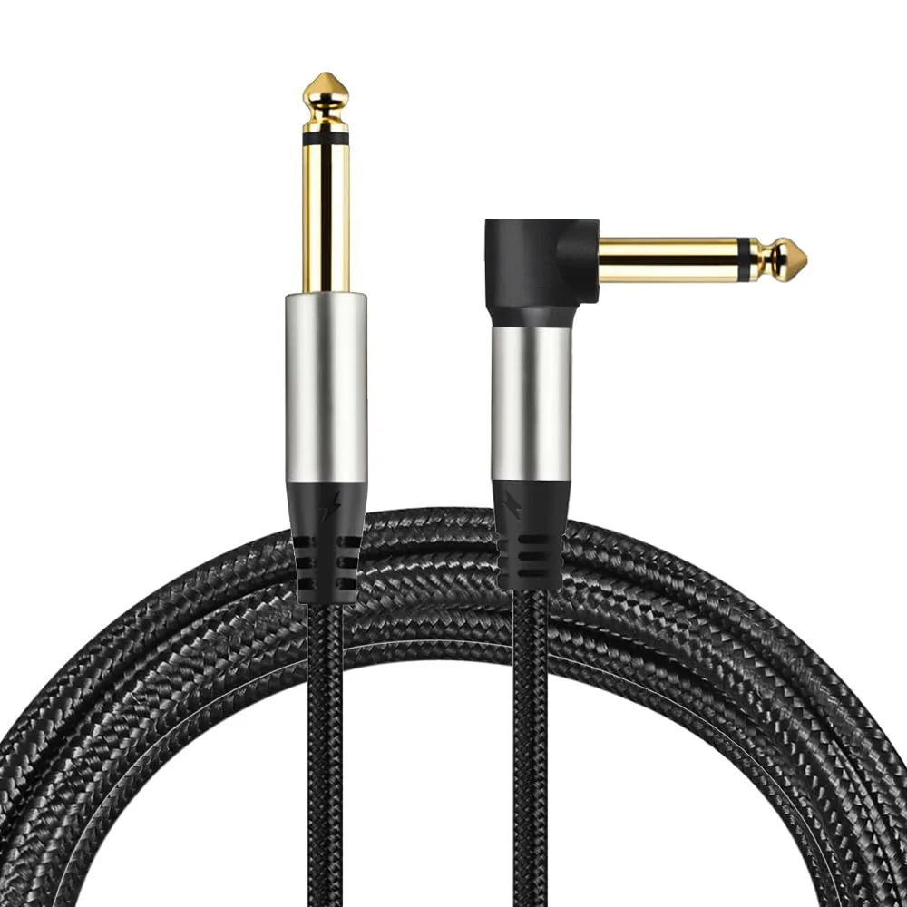 2-Pack Guitar Cables 1/4 Inch 6.35mm Male to Male Jack Right Angle to Straight Nylon Braided TS Mono Instrument Cable (16FT) 16FT - Image 2