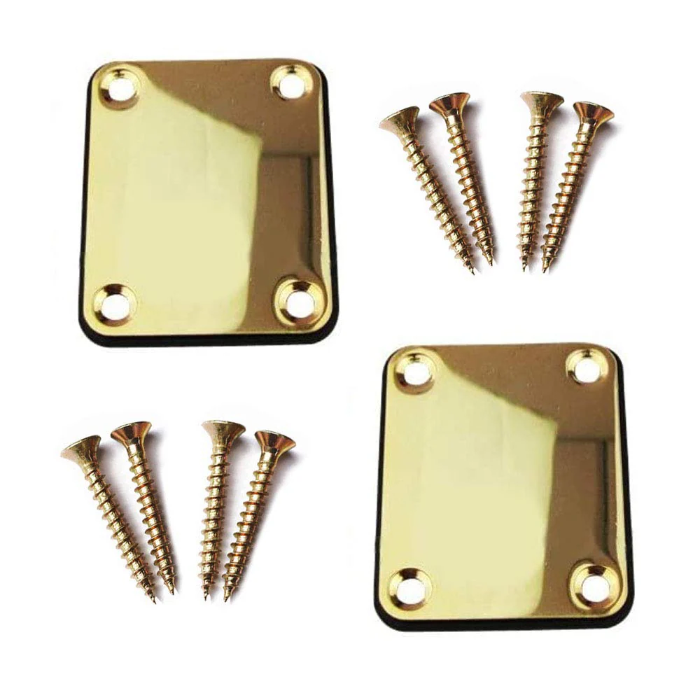 2 Pack Guitar Neck Plate with Mounting Screws Metal Neckplate for Strat Tele Style Electric Guitar Replacement Gold
