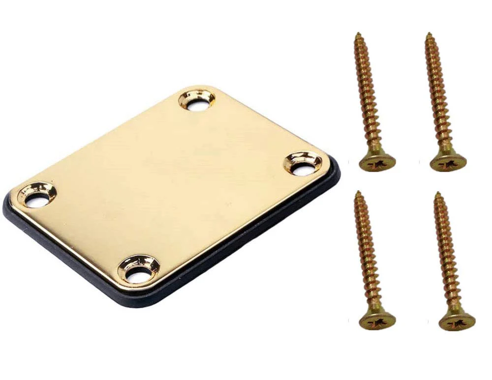 2 Pack Guitar Neck Plate with Mounting Screws Metal Neckplate for Strat Tele Style Electric Guitar Replacement Gold - Image 2