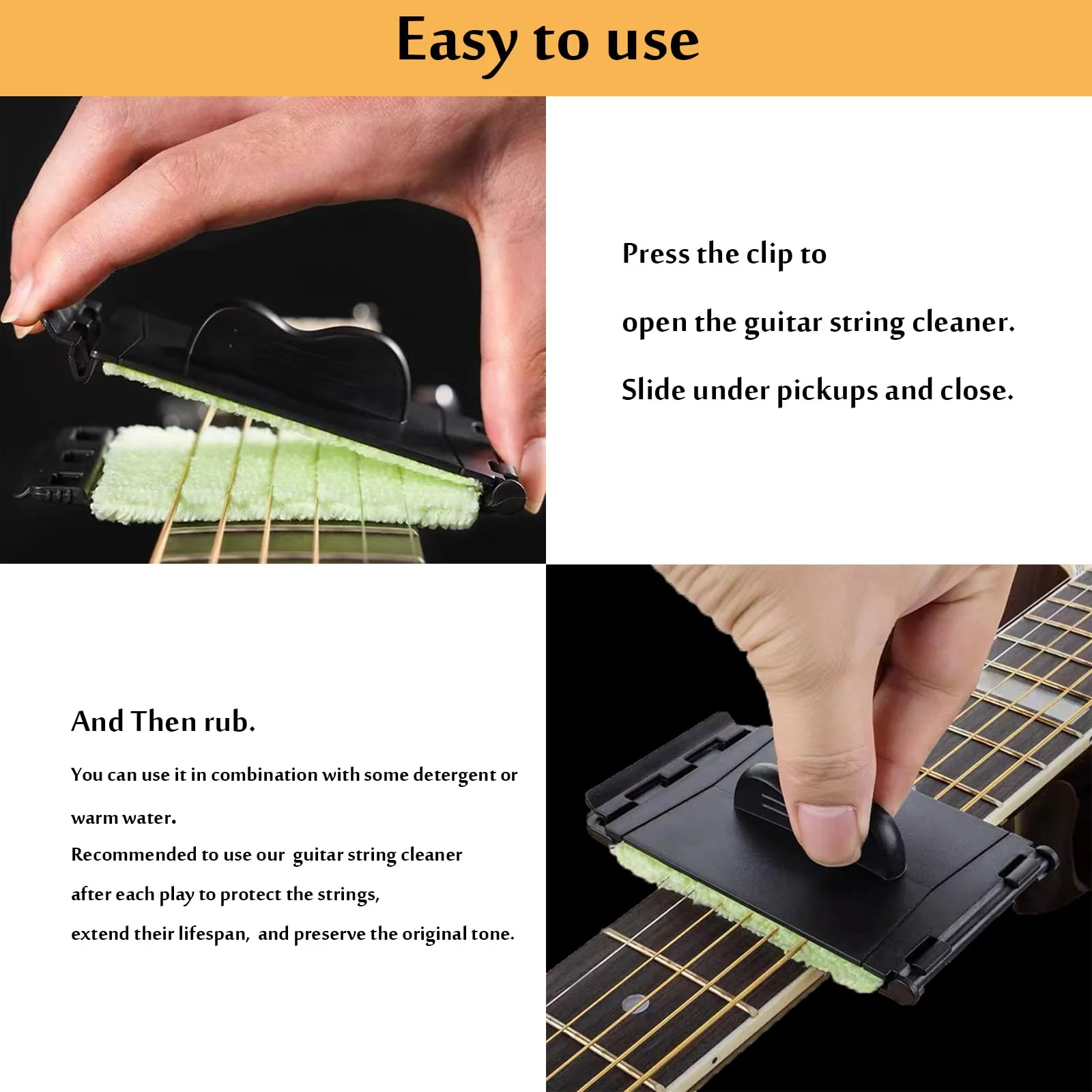2-Pack Guitar String Cleaner, Guitar String & Fretboard Cleaning Kit Premium Guitar String cleaning Cloth Scrubber for Violin/Cello/Bass/Ukulele/Electric Guitars - Image 3