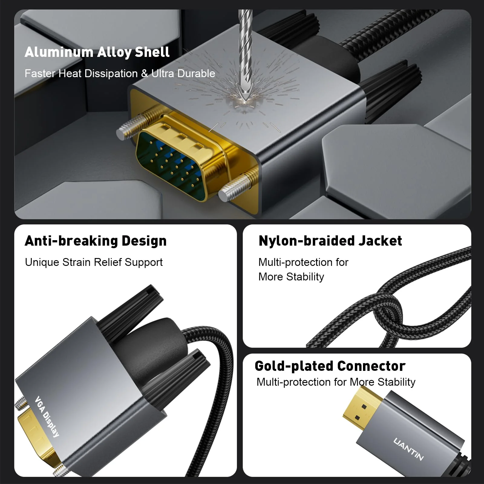 2 Pack HDMI to VGA Cable 3.3FT |Anti-Interference Gold-Plated Plugs| 1080P Aluminum HDMI Source to VGA Display Adapter (Male to Male) Compatible for PC,Laptop,Xbox,PS5,Monitor More 2 Pack - Image 6