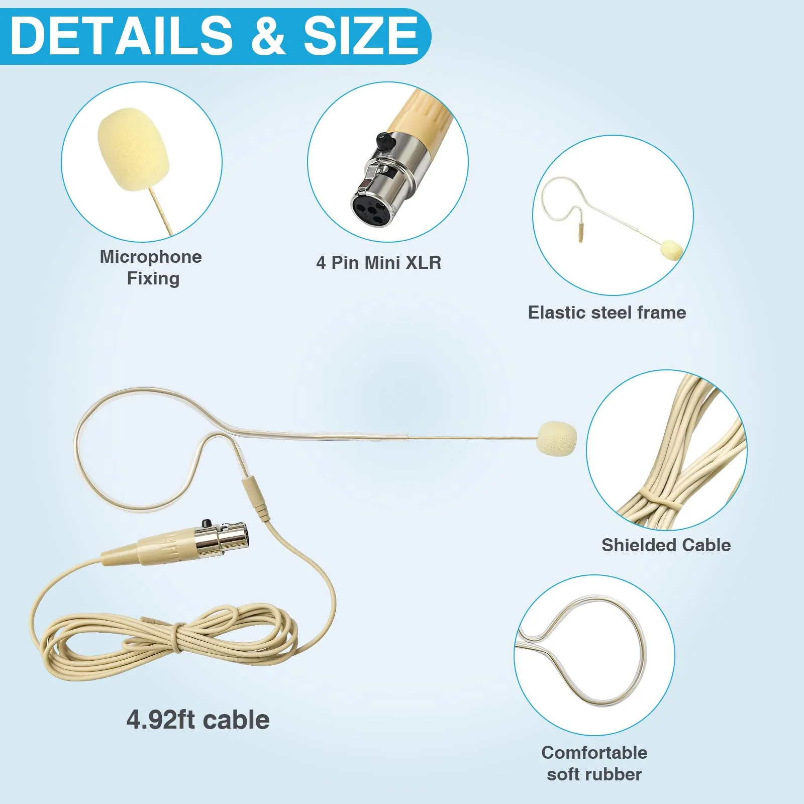 2 Pack Headset/Headworn Microphone Single Earhook Headset Microphone Mini XLR 4Pin TA4F Plug Hanging Condenser Omnidirectional Mic Compatible with Shure,1.5m Cable and Windscree - Image 3