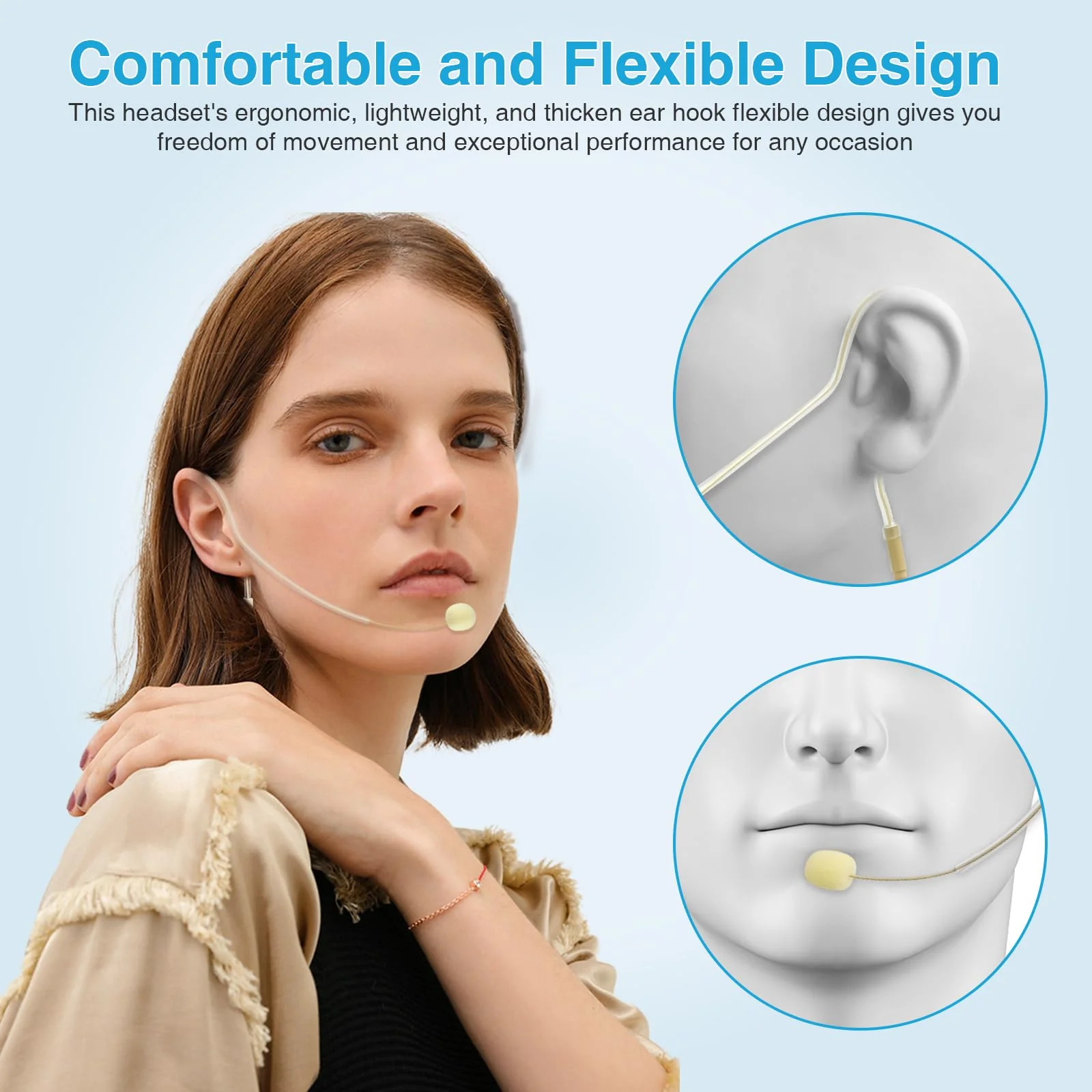 2 Pack Headset/Headworn Microphone Single Earhook Headset Microphone Mini XLR 4Pin TA4F Plug Hanging Condenser Omnidirectional Mic Compatible with Shure,1.5m Cable and Windscree - Image 4