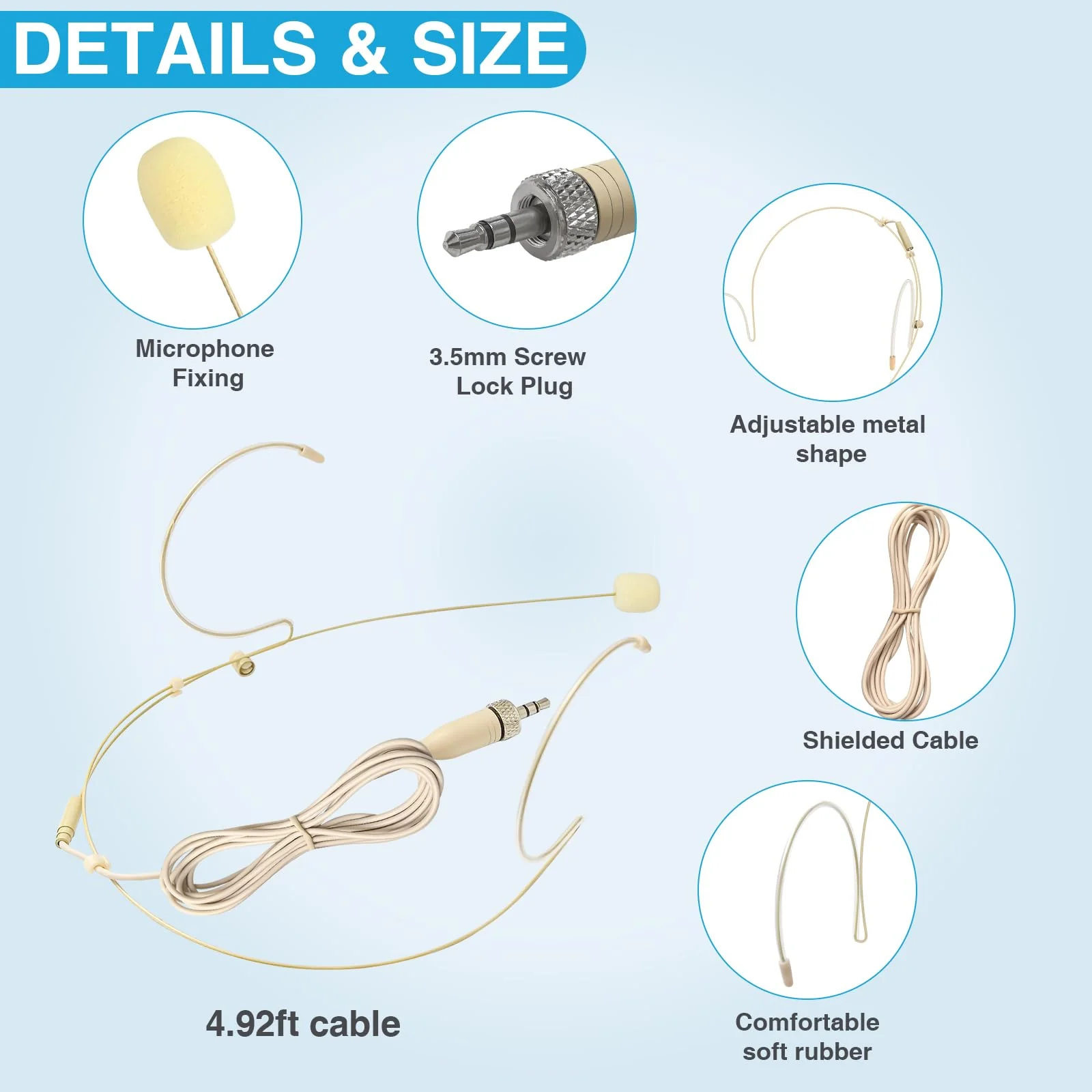 2 Pack Headset Microphone Double Over Ear Earset Hanging Condenser Hands-Free Omnidirectional Mic for Sennheiser 1.5m Cable and Windscreen,3.5mm Female Screw Plug - Image 3