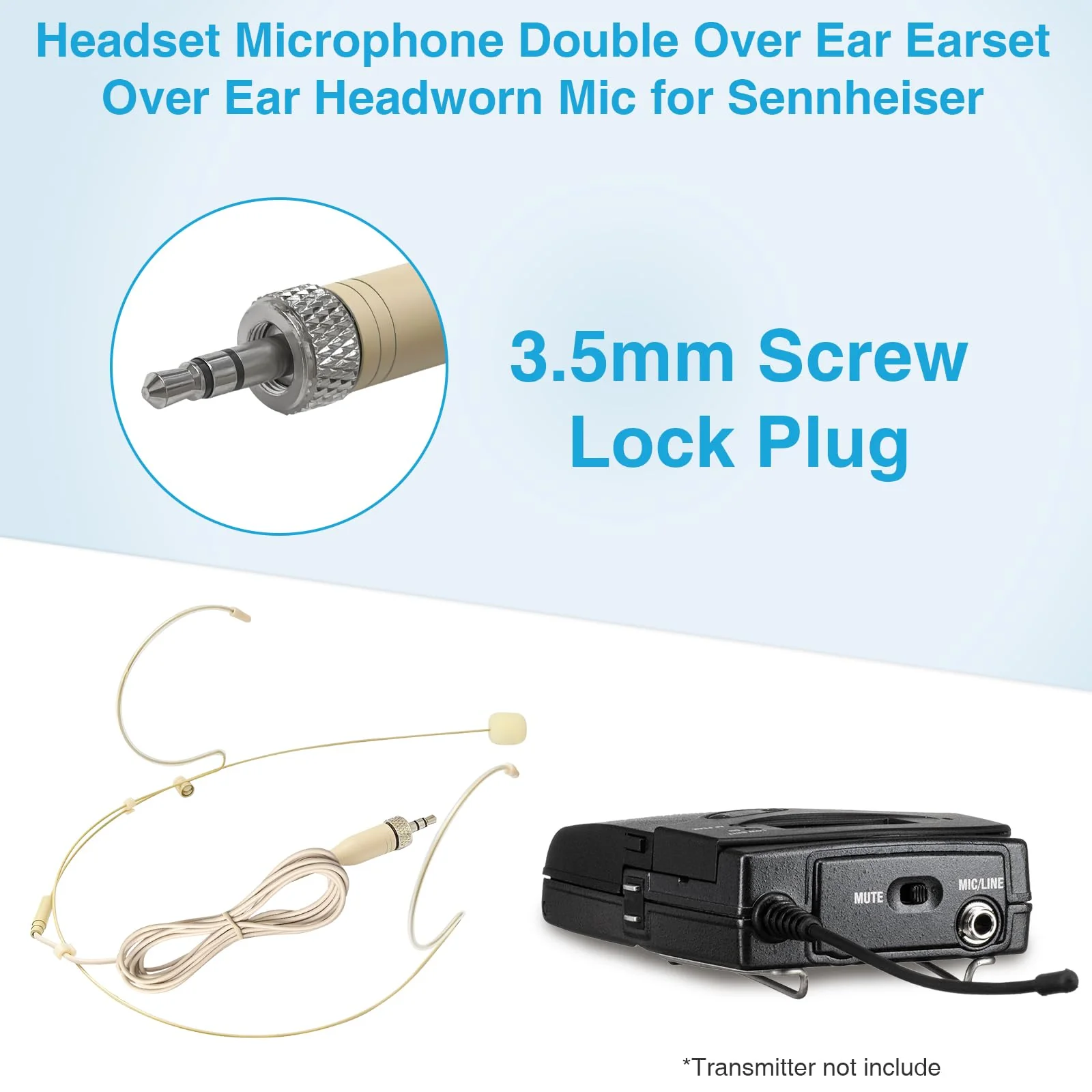 2 Pack Headset Microphone Double Over Ear Earset Hanging Condenser Hands-Free Omnidirectional Mic for Sennheiser 1.5m Cable and Windscreen,3.5mm Female Screw Plug - Image 7