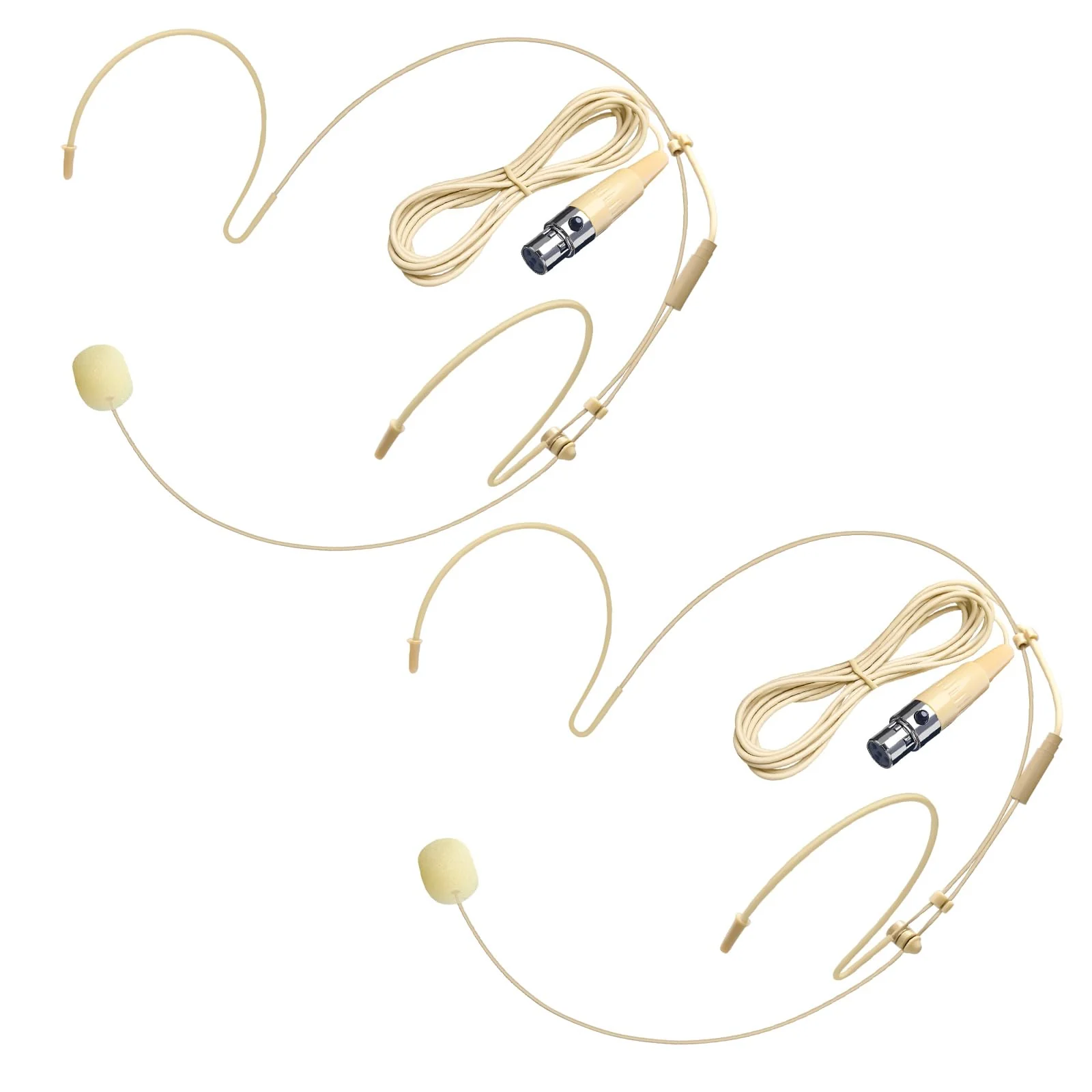 2 Pack Headset Microphone for Singing Double Over Ear Earset 4 Pin Mini XLR Ta4f Plug Mic 1.5m Cable and Windscreen Head Hanging Condenser Omnidirectional Mic Compatible with Shure,Beige
