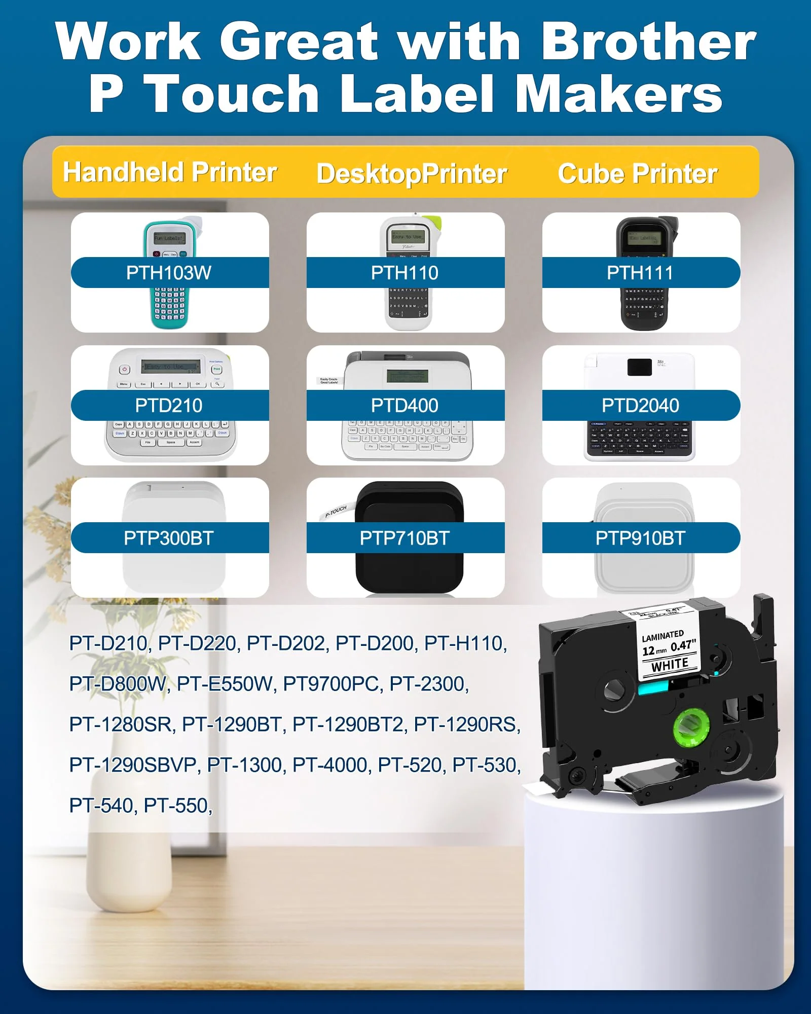 2 Pack Label Maker Tape 12mm 0.47" White Replacement for TZE2312PK Brother P-Touch Label Tape TZe-231 TZ-231, Compatible with Brother Ptouch Label Maker PT-D210 PT-H110 PT-D220 PT-D400 2 - Image 2