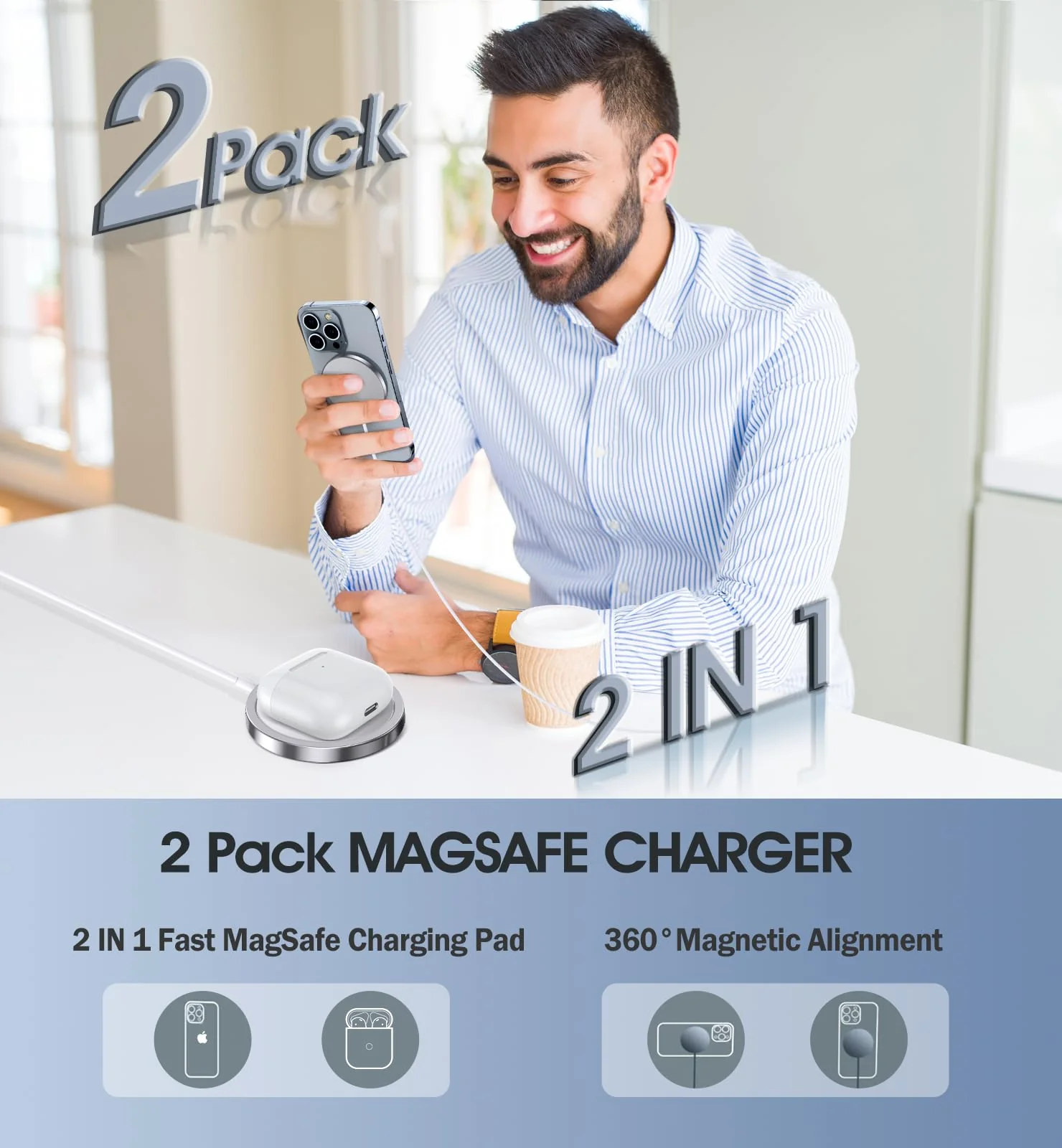 2 Pack Magnetic Wireless Charger for iPhone 16 Pro Max/16 Pro/16 Plus/16/15/15 Pro/15 Plus/15 Pro Max 15W Fast Mag Safe Charger Pad for iPhone 16/15/14/13/12 Series and AirPods 3/2/Pro 2/Pro Silver - Image 5