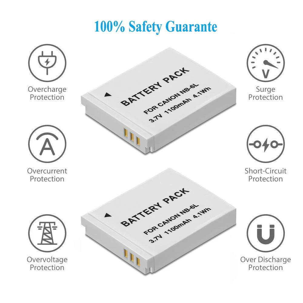 2 Pack NB-6L/NB-6LH Battery and Charger kit Compatible with Canon PowerShot SX540 HS, SX530 HS, SX520 HS, SX510 HS, SX500 HS, SX170 is,SX700 HS, SX710 HS,SX610 HS, SX600 HS, S120, D30, S90 - Image 2