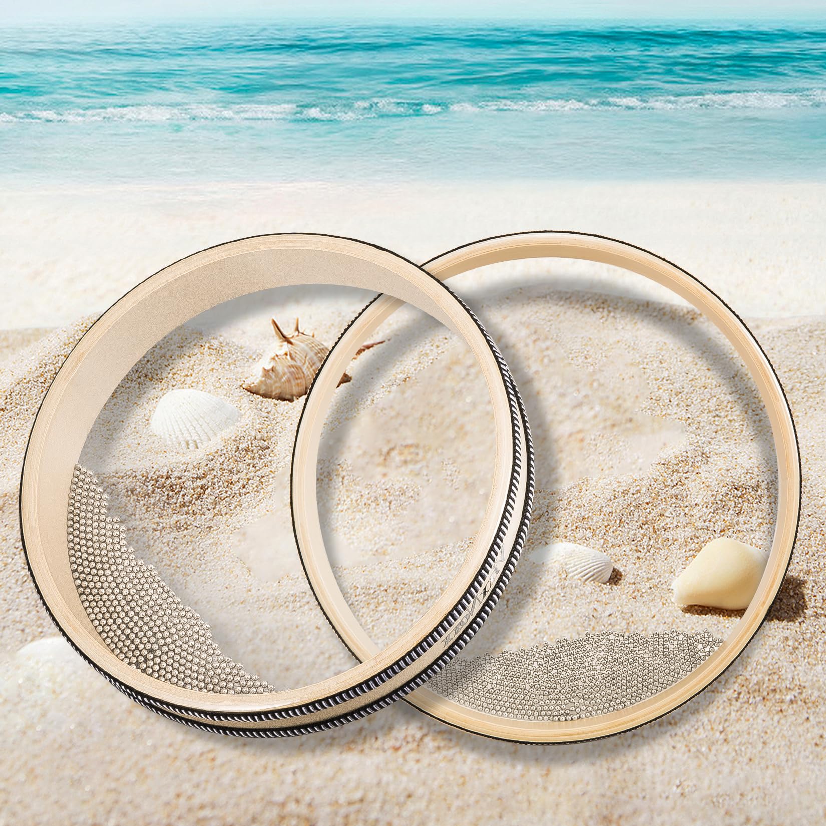 2 Pack Ocean Drum Sea Wave Bead Drum Sea Sound Drums with Steel Balls Wooden Hand Percussion Musical Instruments 8 inch for Adults - Image 3