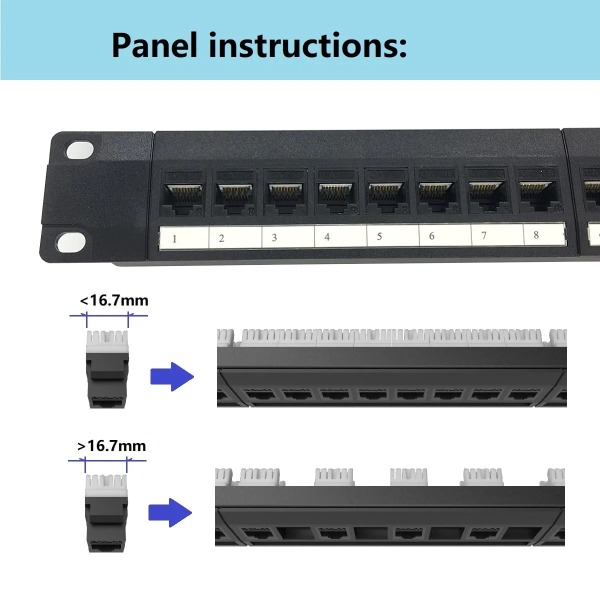 2 Pack of 24 Port Blank Keystone Patch Panel-1U Rackmount or Wall Mount UTP Patch Panel for Keystone Jacks-19-inch Multimeadia Patch Panel - Image 4