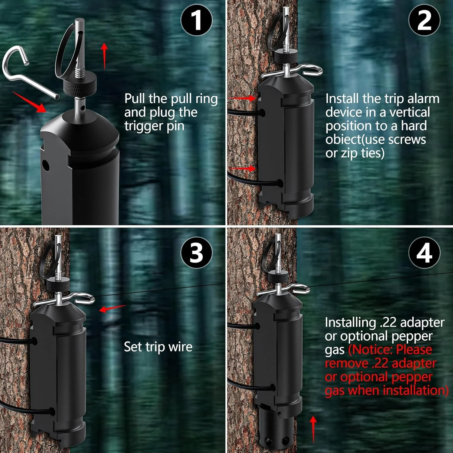2 Pack Perimeter Trip Alarm with Trip Wire – Outdoor Camping Security Noise Alarm Compatible with 209 Primers for Property & Wildlife Deterrent (Black) - Image 3