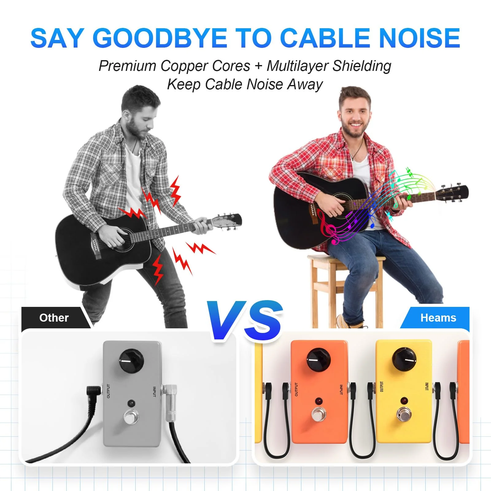2 Pack Premium 1/4 Inch Stereo TRS Flat Patch Cables, Low Profile to Save More Space TRS Cables with 12 Inch Length, Noise Free and Long-Lasting Guitar Pedal Cable, Right Angle, Black - Image 2