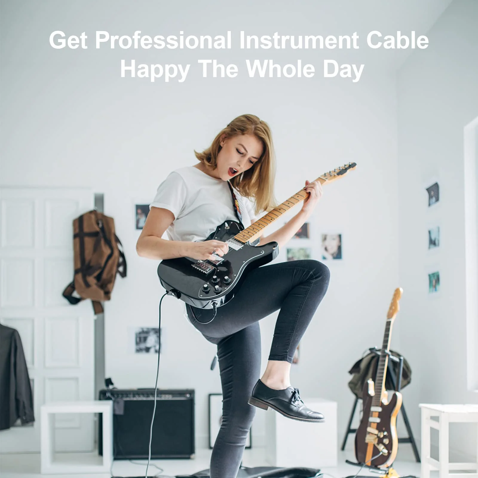 2 Pack Premium 10 FT Guitar Cable, 1/4 Inch Instrument Cable- Noise Free and Long-lasting Guitar Chord- AMP Cord for Bass, Electric Guitar, Electric Mandolin, Right Angle 10FT 2PK Right Angle to Straight Angle Black White - Image 7