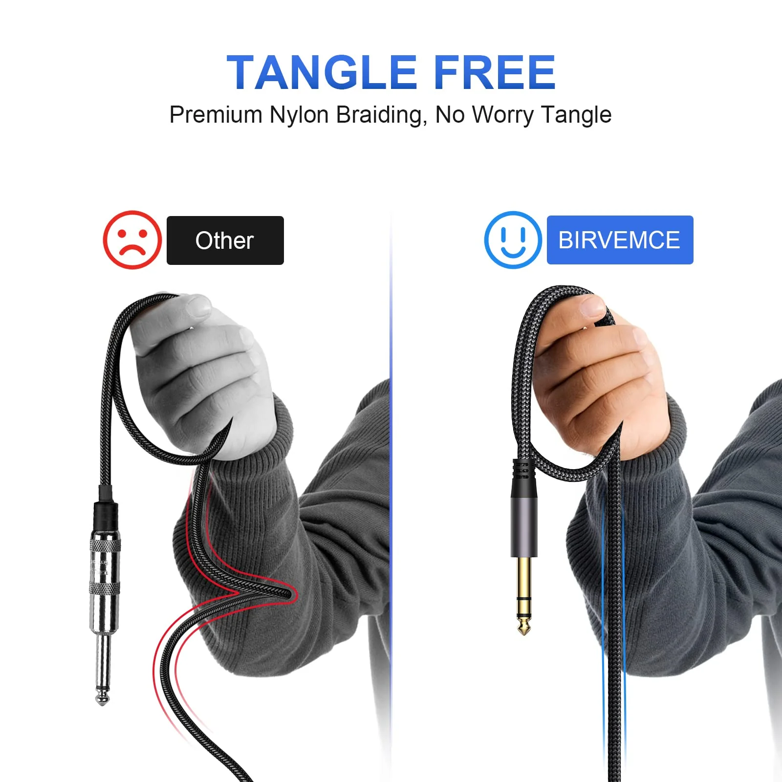 2 Pack Premium TRS Cable 10FT, 1/4 Inch TRS Cable- Noise Free and Long-Lasting AMP Cord for Electric Guitar, Stereo Balanced Interconnect Line for Mixer, Studio Monitor, Right Angle 10 FT Right Angle to Straight Angle Black Grey - Image 5