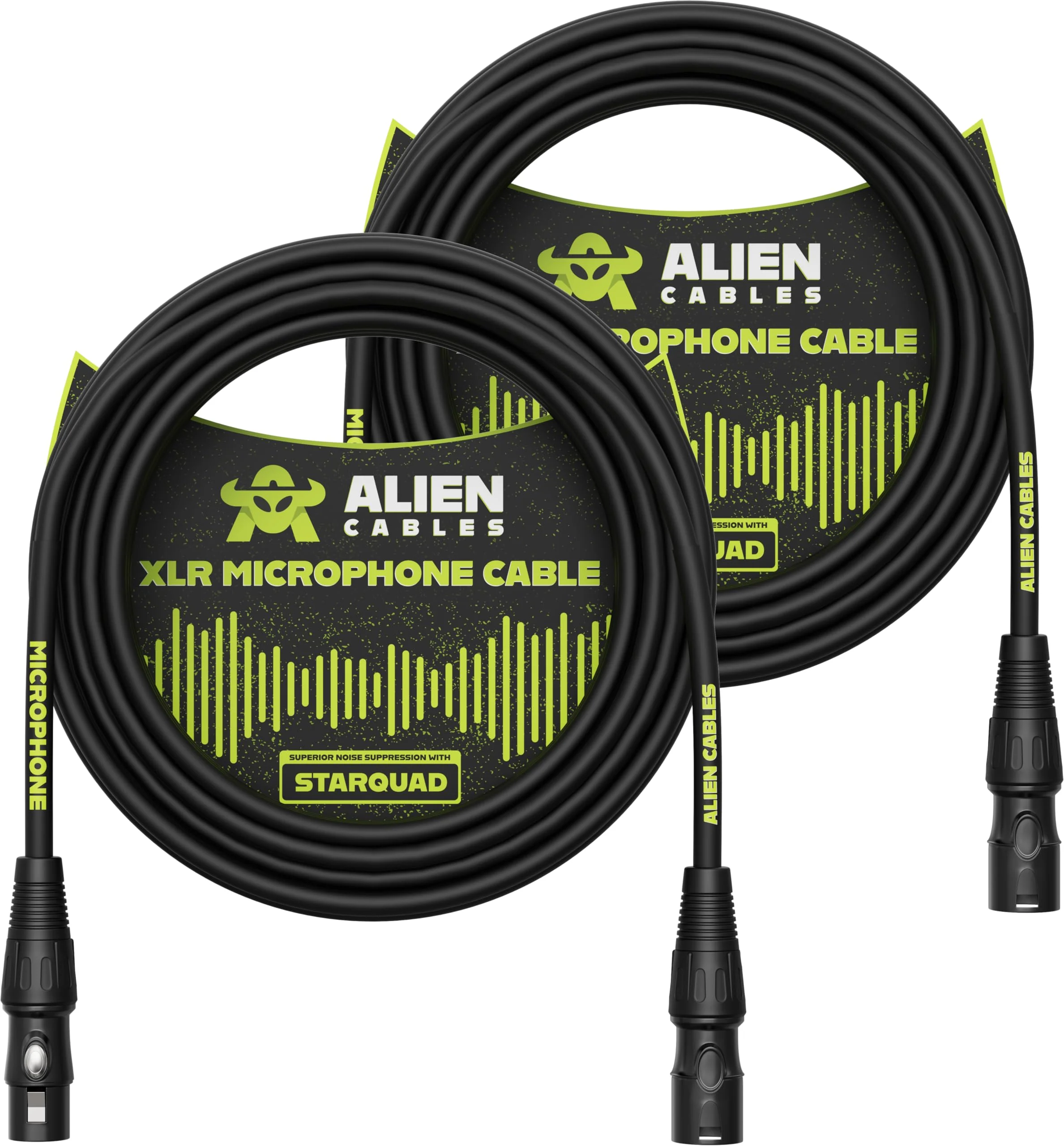 2-Pack Premium XLR Microphone Cables, Star-Quad Shielded XLR to XLR Cable 25 Foot, Pro Audio Mic Cord, Noise-Resistant OFC Conductors, Black 2 25 Feet