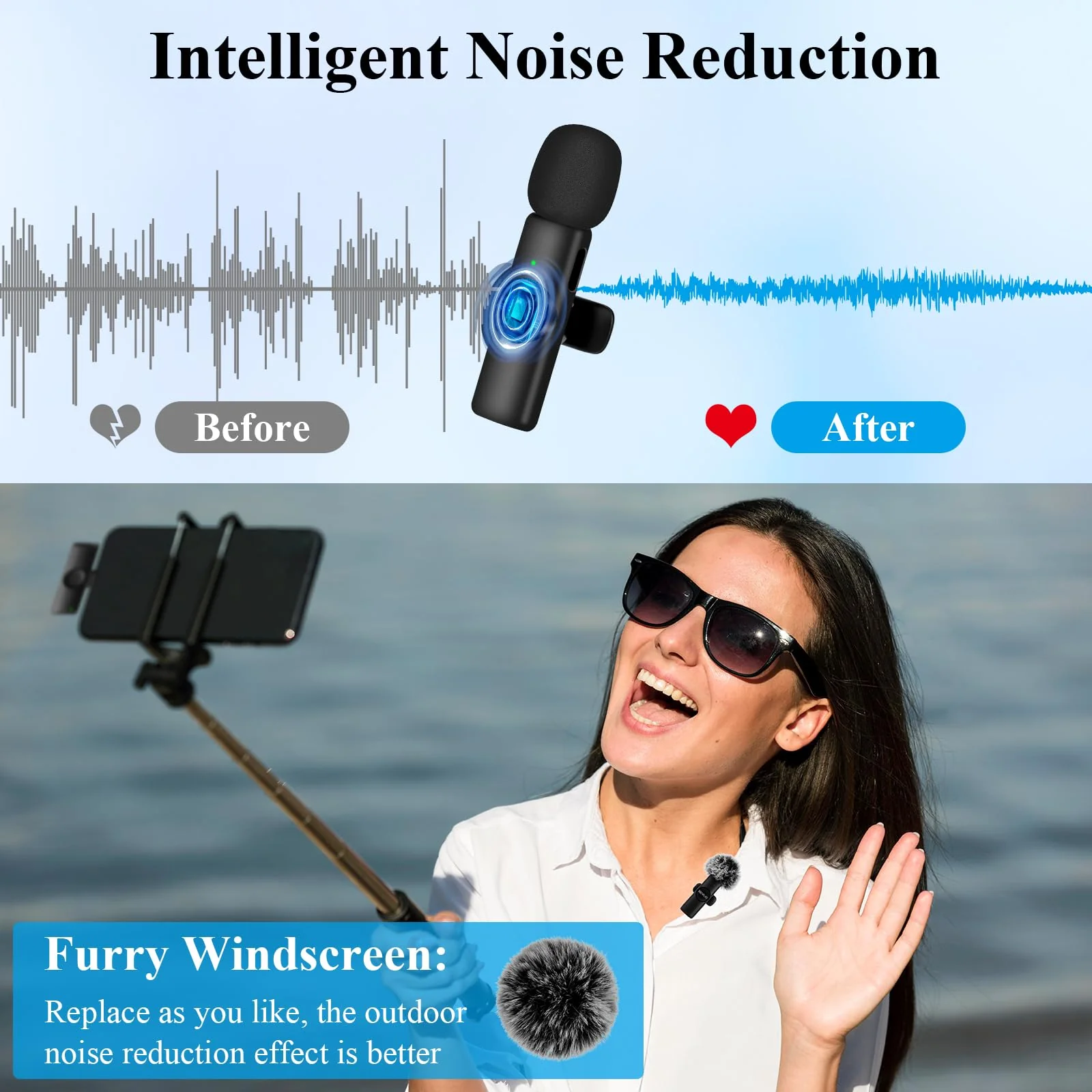 2 Pack Professional iPhone Wireless Lavalier Microphone for iPad, Crystal Clear Sound Quality with Noise Reduction Lapel Microphone Plug-Play for Interview Video Podcast Vlog YouTube TikTok Lightning Interface - Image 3