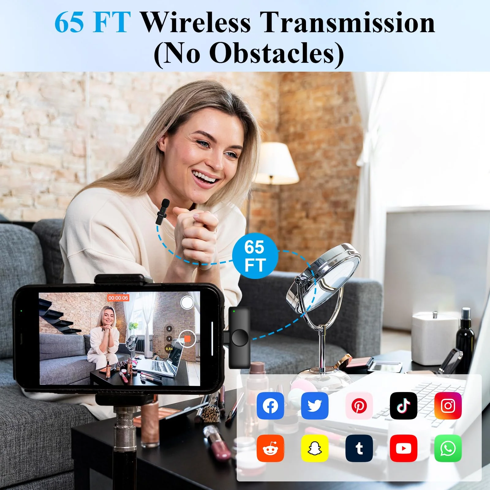 2 Pack Professional iPhone Wireless Lavalier Microphone for iPad, Crystal Clear Sound Quality with Noise Reduction Lapel Microphone Plug-Play for Interview Video Podcast Vlog YouTube TikTok Lightning Interface - Image 4