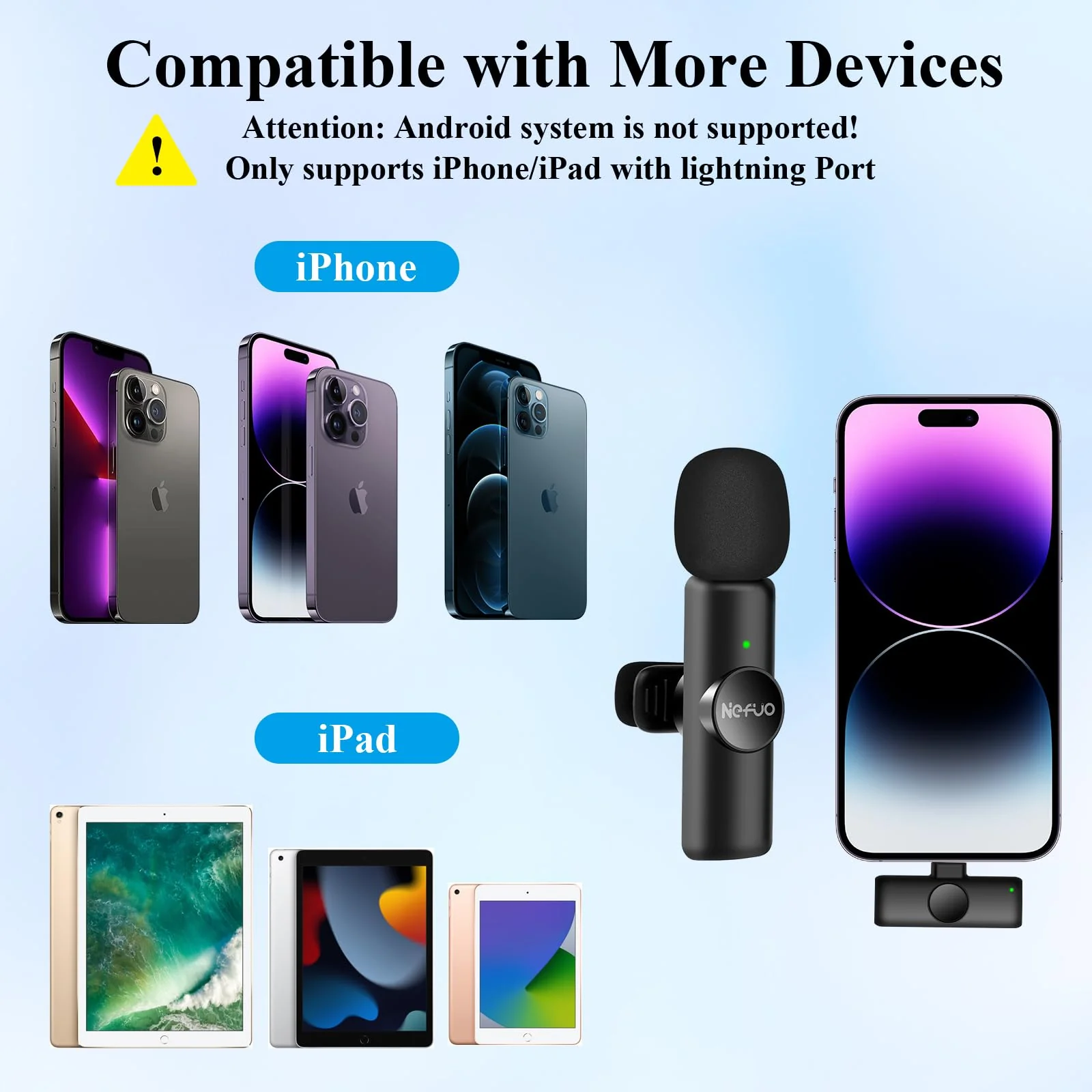 2 Pack Professional iPhone Wireless Lavalier Microphone for iPad, Crystal Clear Sound Quality with Noise Reduction Lapel Microphone Plug-Play for Interview Video Podcast Vlog YouTube TikTok Lightning Interface - Image 6