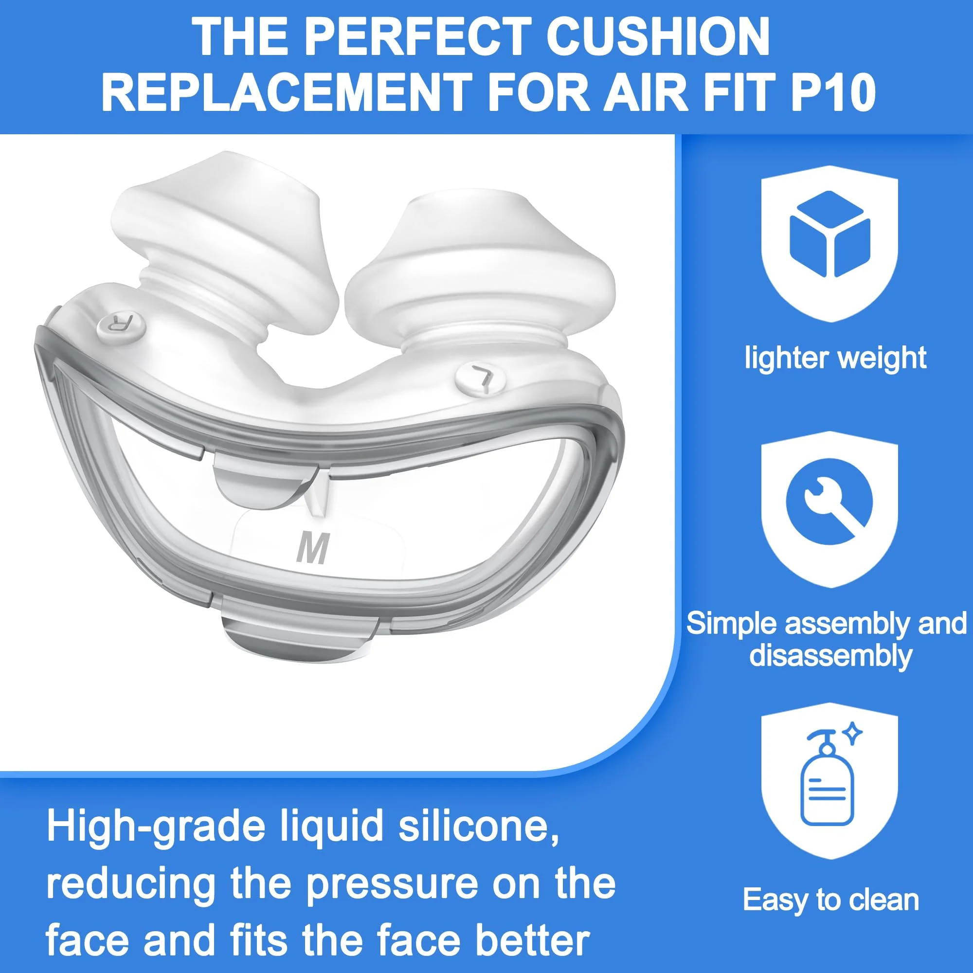 2 Pack Replacement Pads (M) for Airfit P10 Series, Consistent Fit for Reliable Seal, High Quality & Durable Replacement Accessories, High Quality CPAP Accessories from BlessEase (M) M - Image 2