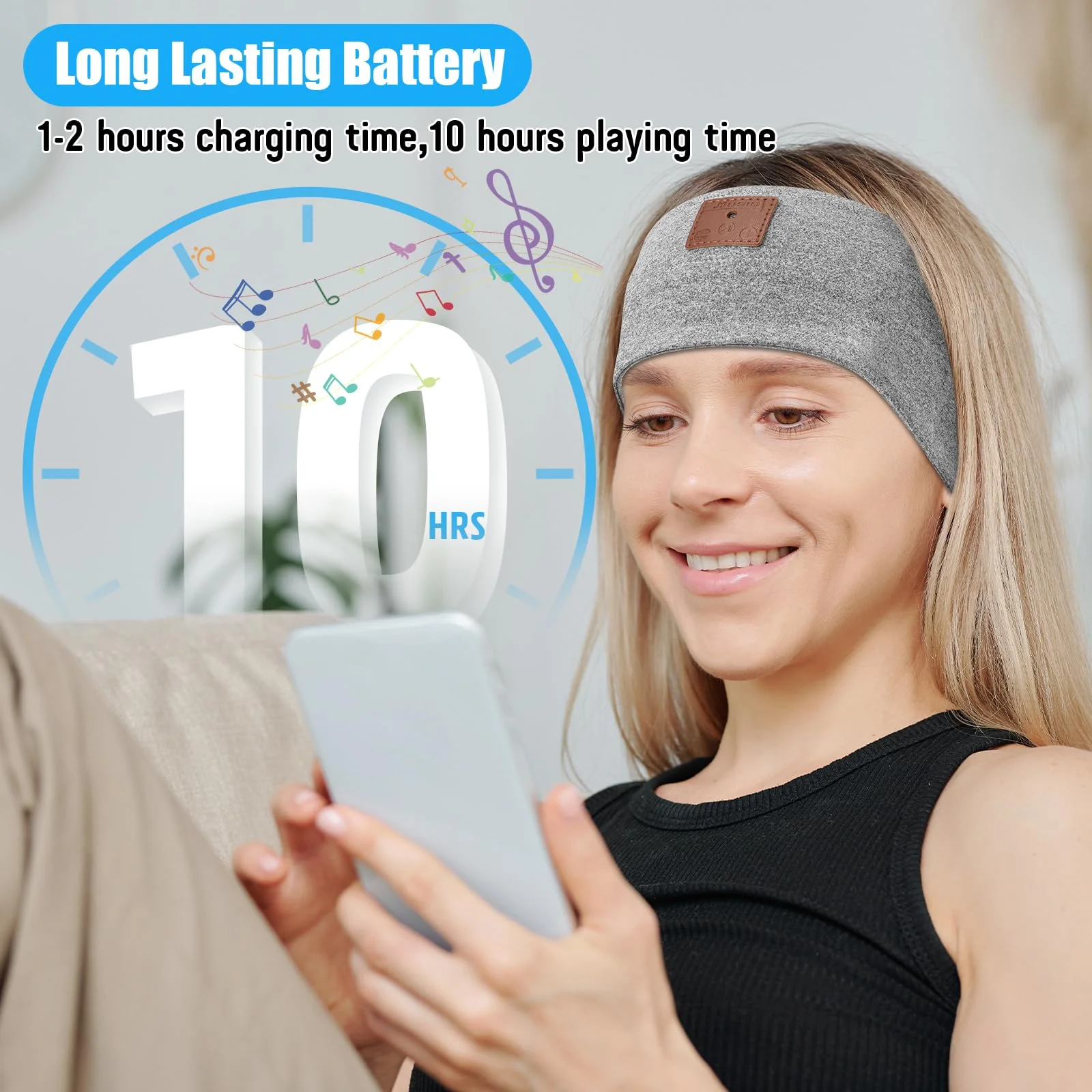 2-Pack Sleeping Headphones Bluetooth 5.4 Headband, Headband Headphones with Ultra-Thin Speakers, Headphones Headband for Side Sleepers, Running, Insomniac, Travel, Meditation（Black&Grey） Black+Grey - Image 4