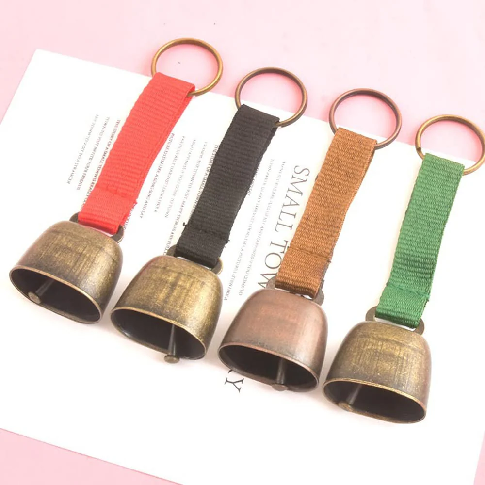 2 Pack Small Cow Bell for Dog Collar, Loud Bear Bells with Leather Button Strap, Cow Horse Sheep Grazing Copper Bells, Pet Brass Bells Tracker Noise Maker, Bronze Bell for Crafts Black - Image 3