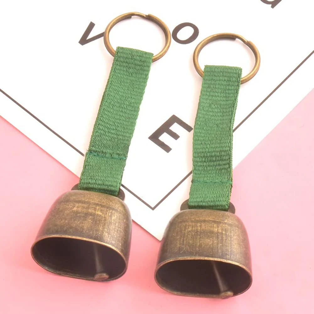2 Pack Small Cow Bell for Dog Collar, Loud Bear Bells with Leather Button Strap, Cow Horse Sheep Grazing Copper Bells, Pet Brass Bells Tracker Noise Maker, Bronze Bell for Crafts Black - Image 4