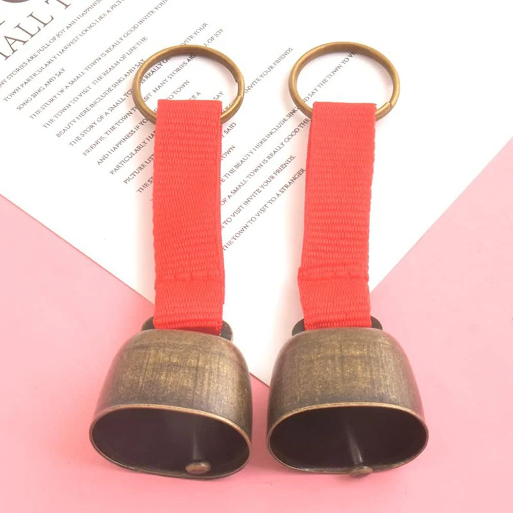 2 Pack Small Cow Bell for Dog Collar, Loud Bear Bells with Leather Button Strap, Cow Horse Sheep Grazing Copper Bells, Pet Brass Bells Tracker Noise Maker, Bronze Bell for Crafts Black - Image 5