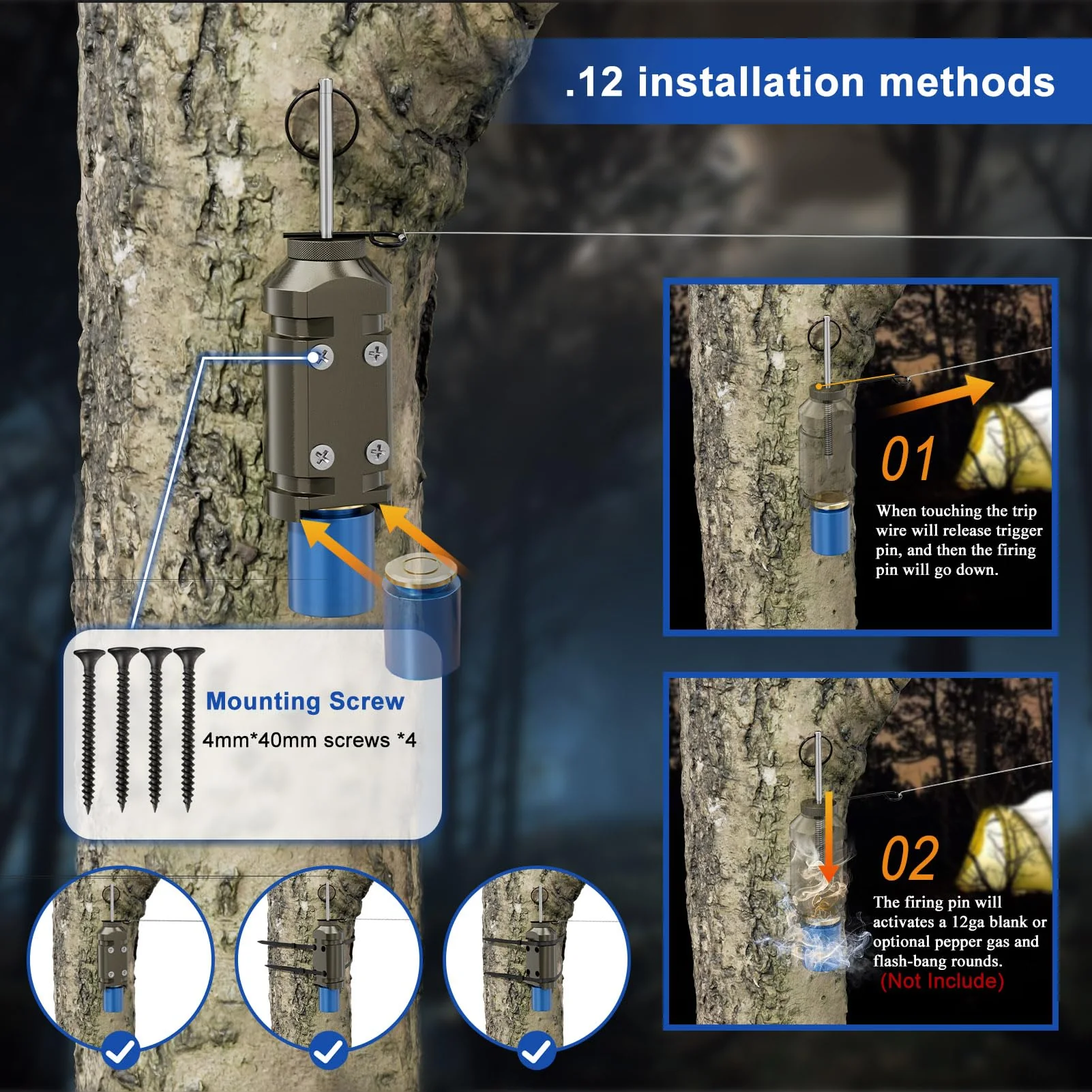 2 Pack Upgraded Perimeter Trip Alarm 12 Gauge Camping Trip Wire Alarm Device with .22 Adapter, Early Warning Security System for Outdoor and Property Safety 2 Pack - Image 5