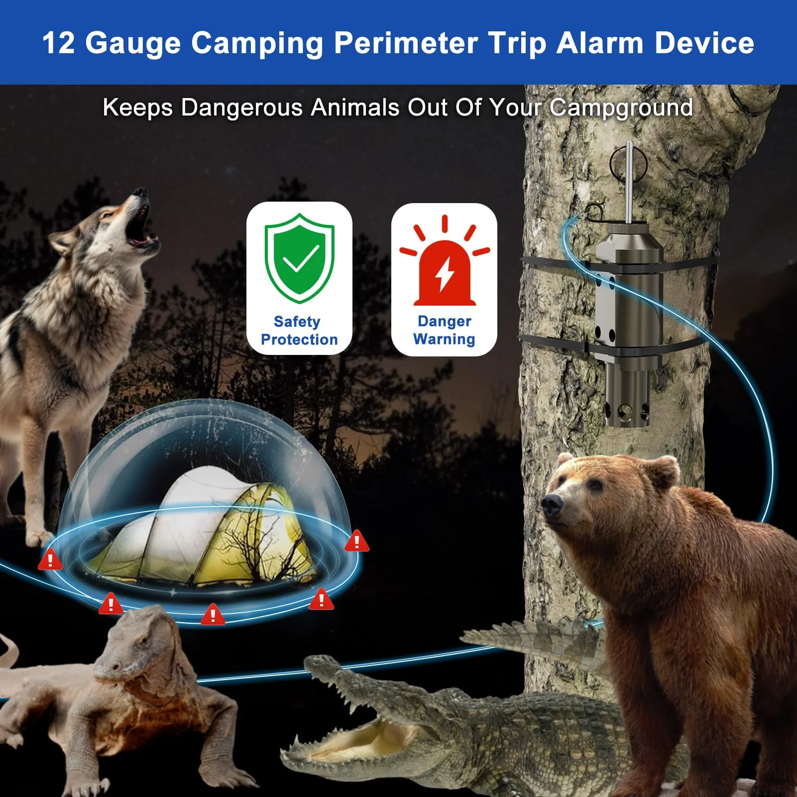 2 Pack Upgraded Perimeter Trip Alarm 12 Gauge Camping Trip Wire Alarm Device with .22 Adapter, Early Warning Security System for Outdoor and Property Safety 2 Pack - Image 6