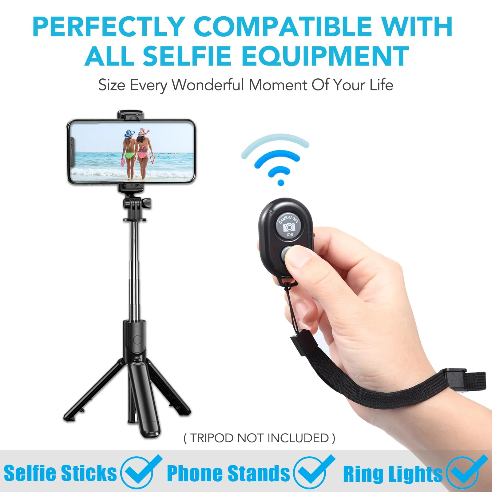 2 Pack Wireless Camera Remote Control - Wireless Remote for iPhone & Android Phones iPad iPod Tablet, Clicker for Photos & Videos, Wrist Strap Included Black - Image 5