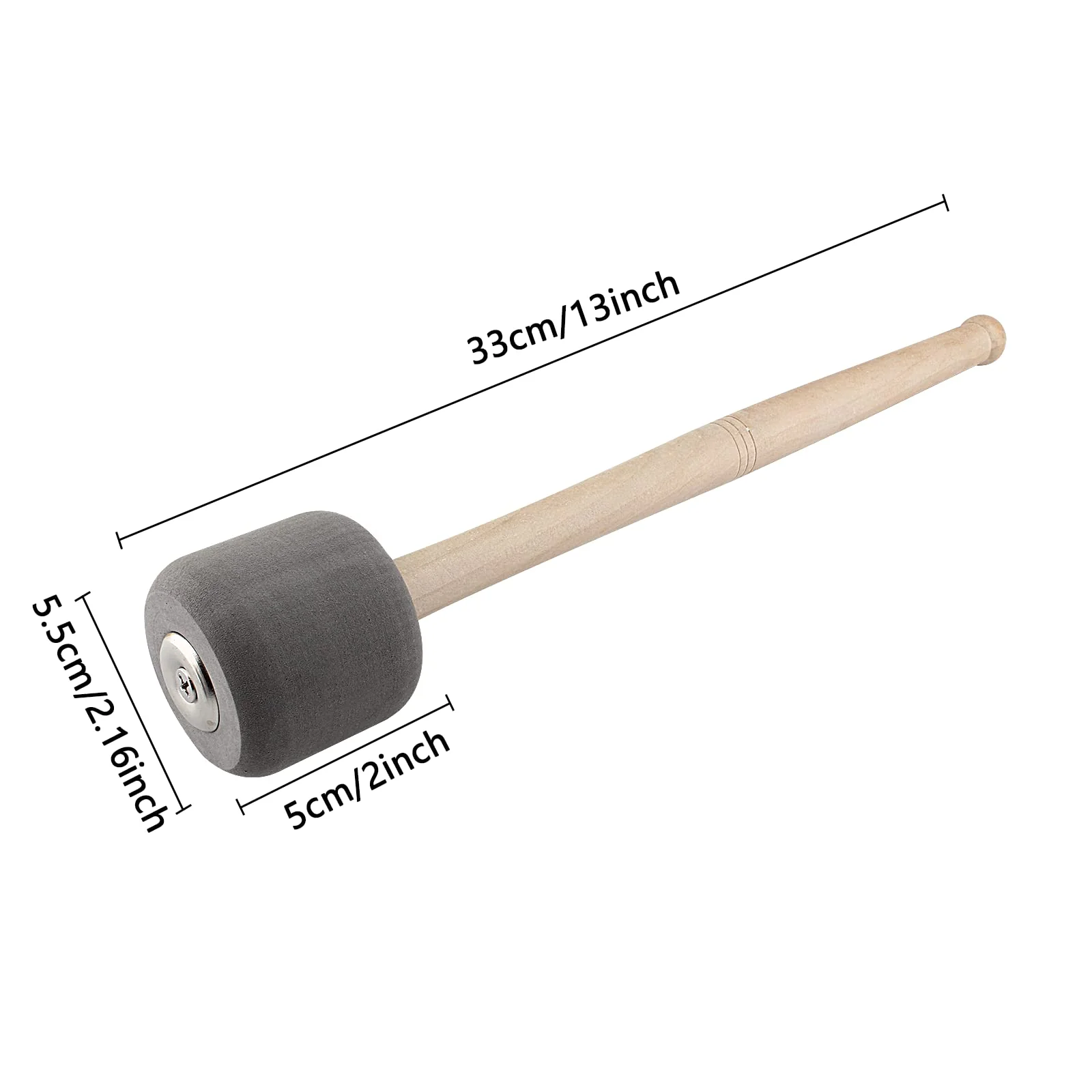 2 Pack Wood Bass Drum Mallets Sticks, 13 Inch Length EVA Foam Head Mallets Percussion Sticks for Marching Band (Gray) Gray - Image 2