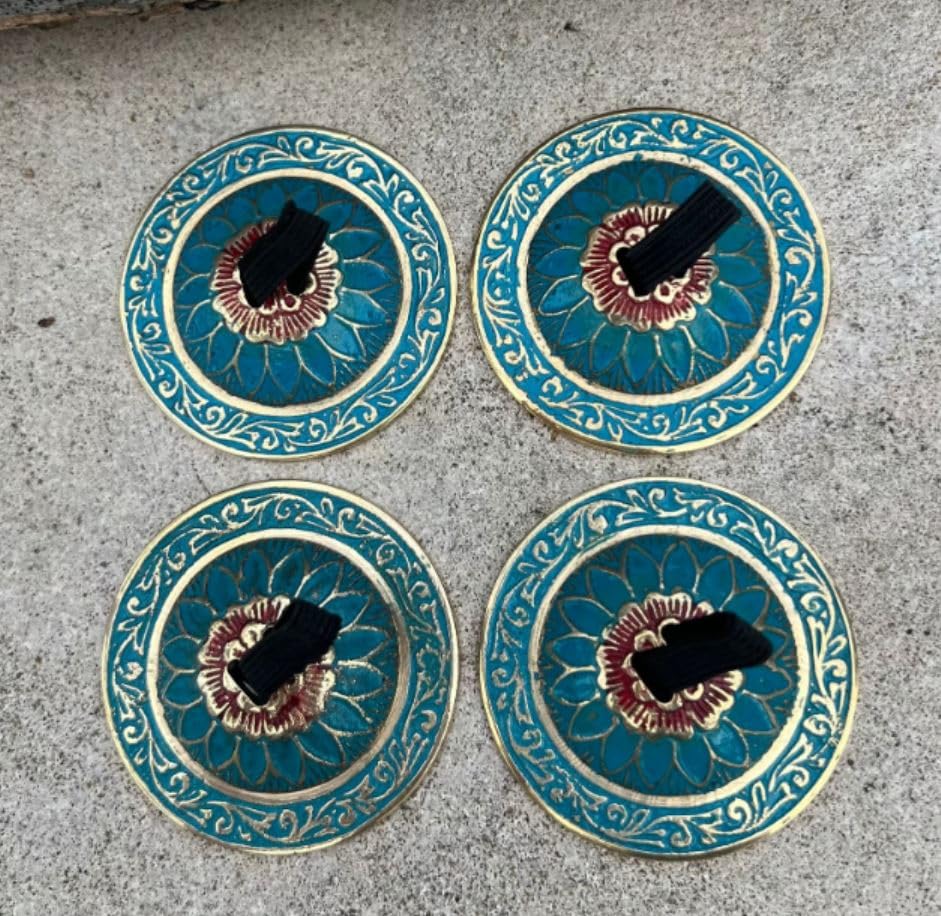 2 Pairs Brass Floral Finger Cymbals Zills for Belly Dancing (Turquoise) Turquoise - Image 7