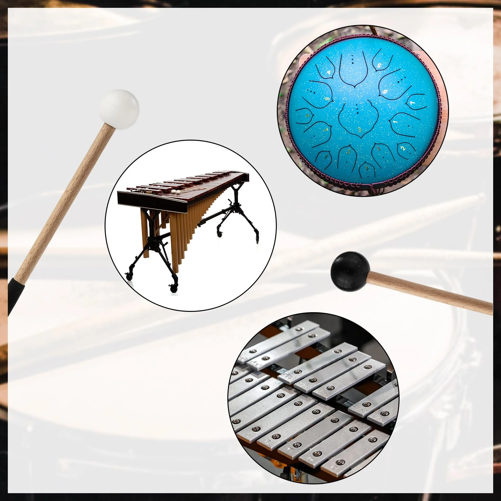 2 Pairs Xylophone Mallets, 8.6 Inch Rubber Percussion Sticks with Soft Rubber Handle, for Glockenspiel Marimba Timpani Tongue Drum Bell - Image 5
