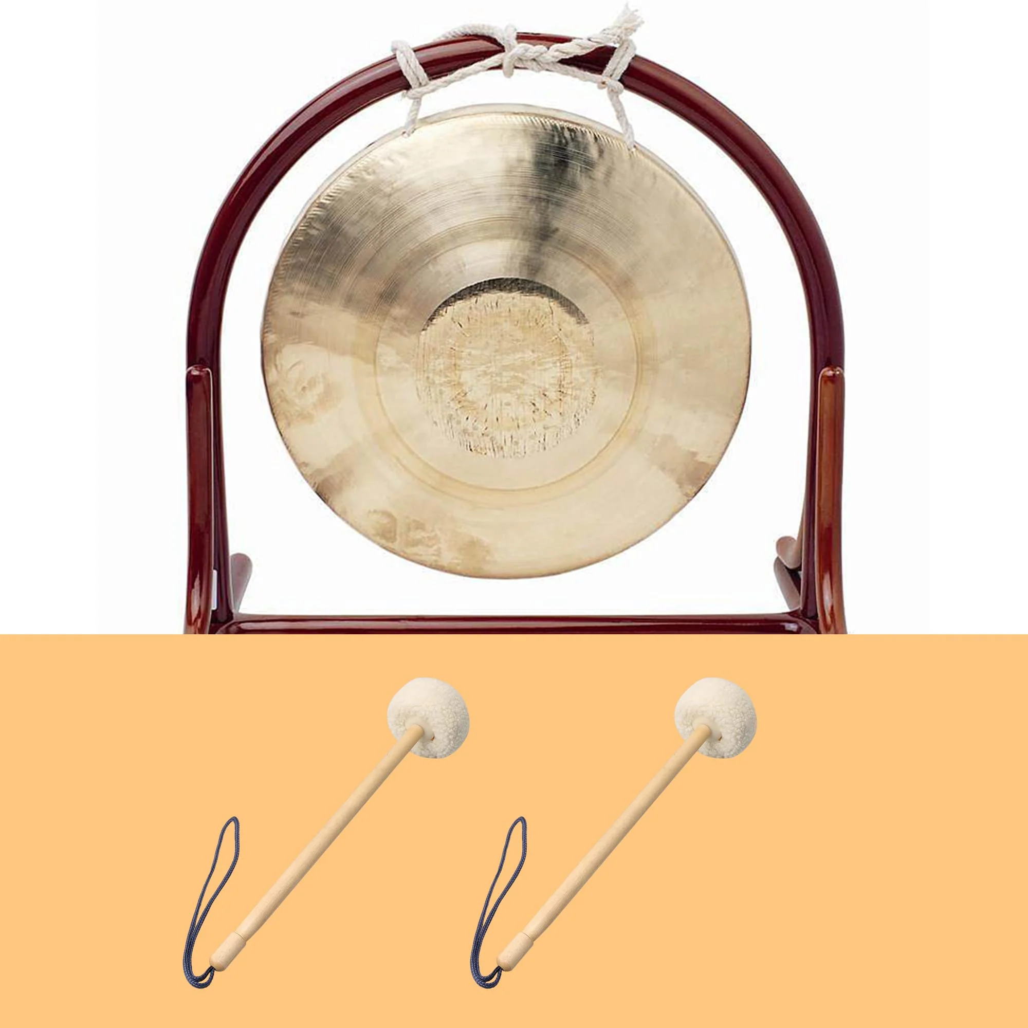 2 Pcs 14 Inch White Soft Wool Gong Mallet Felt Head Dia 80mm With Wooden Handle - Image 4