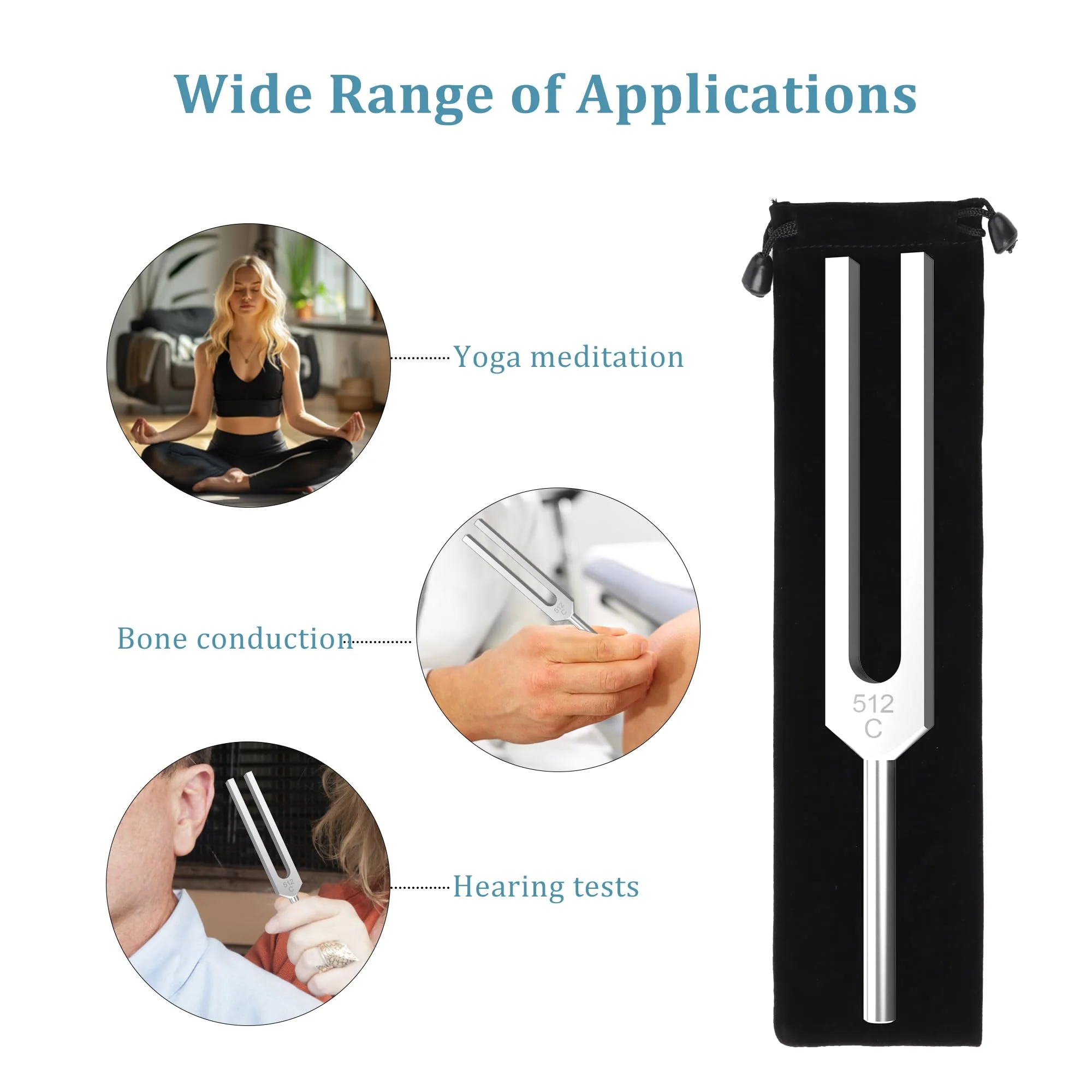 2 pcs 512Hz Tuning Forks Set, Made of Aluminum Alloy Material, Paired with 2pcs Silicone Hammers and 2pcs Plush Cloth Bags, Suitable for Chakra Sound Therapy, Yoga, Meditation - Image 3