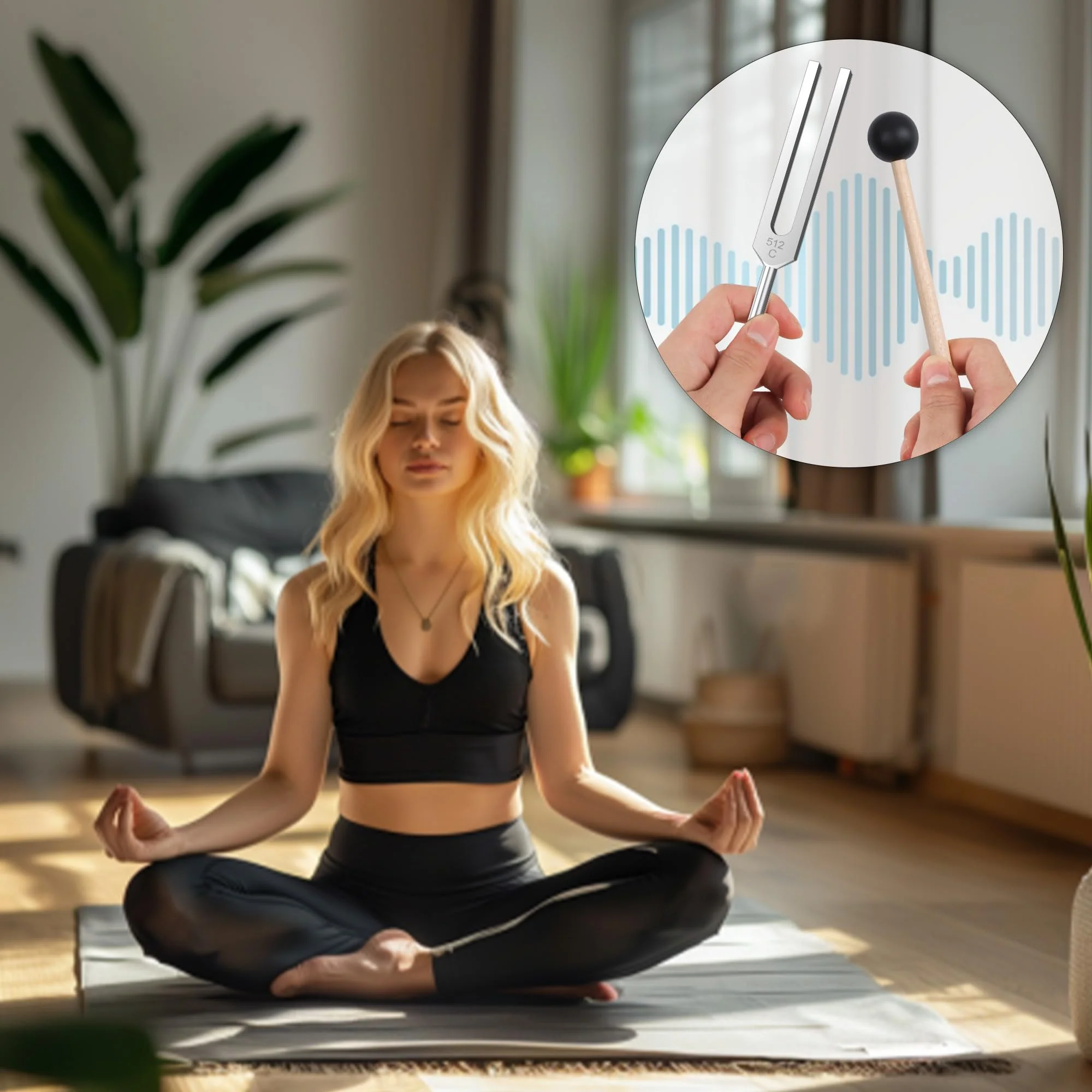2 pcs 512Hz Tuning Forks Set, Made of Aluminum Alloy Material, Paired with 2pcs Silicone Hammers and 2pcs Plush Cloth Bags, Suitable for Chakra Sound Therapy, Yoga, Meditation - Image 5