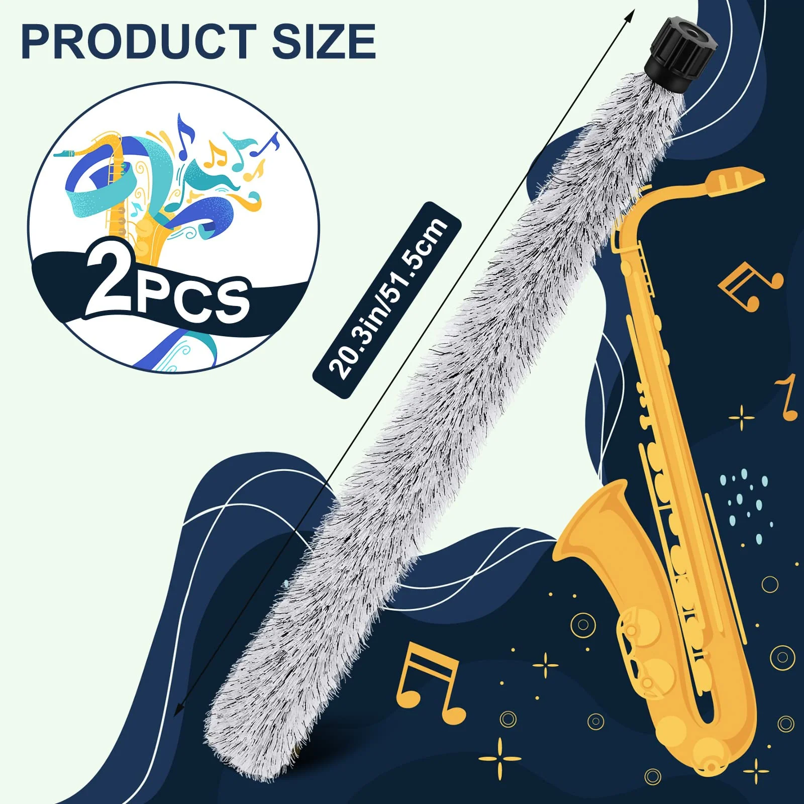 2 Pcs Alto Sax Pad Saver Brush Cleaner Saxophone Cleaning Brush Flute Maintain Care Tool Saxophone Accessories Instrument Gifts, 20.3 Inches Long - Image 2