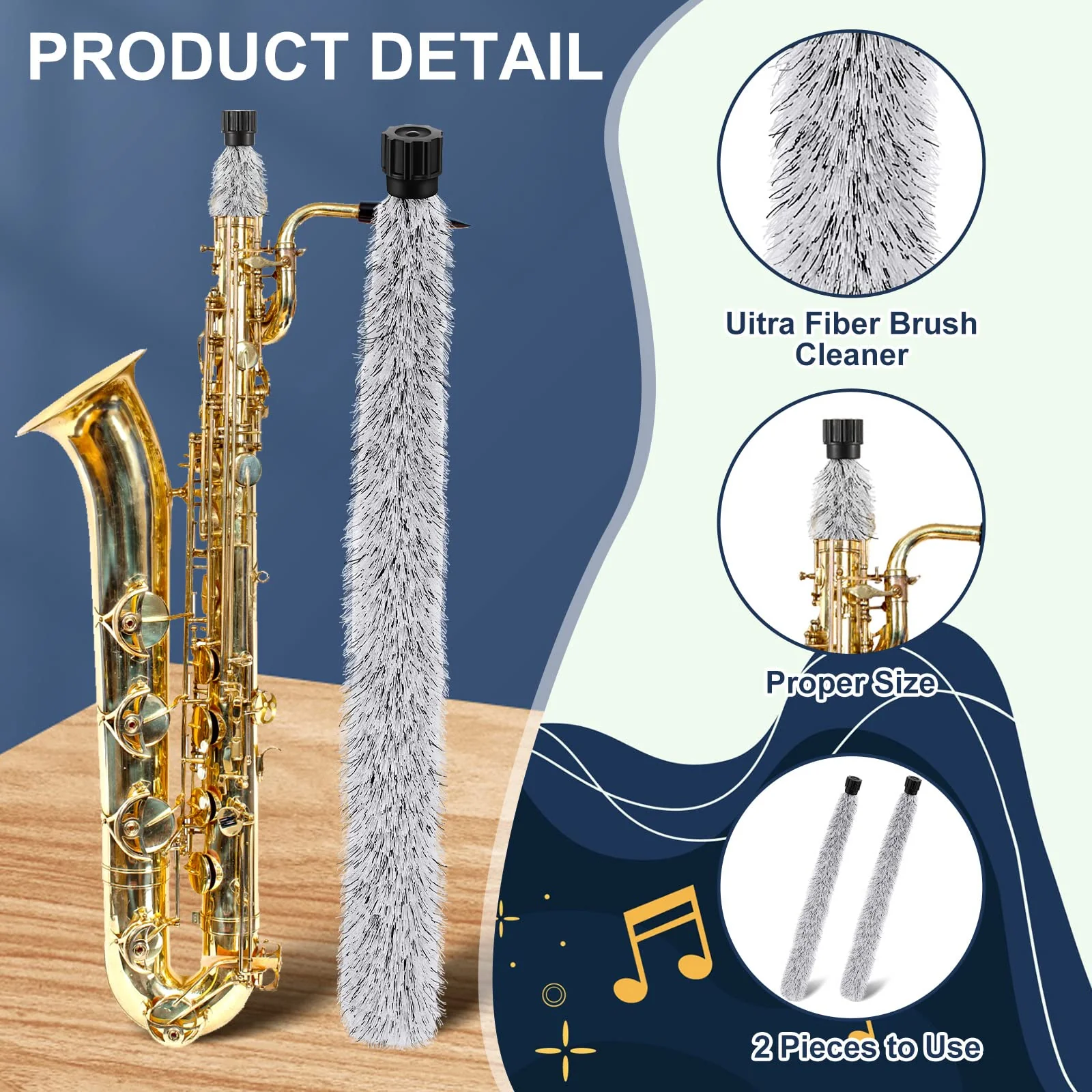 2 Pcs Alto Sax Pad Saver Brush Cleaner Saxophone Cleaning Brush Flute Maintain Care Tool Saxophone Accessories Instrument Gifts, 20.3 Inches Long - Image 3
