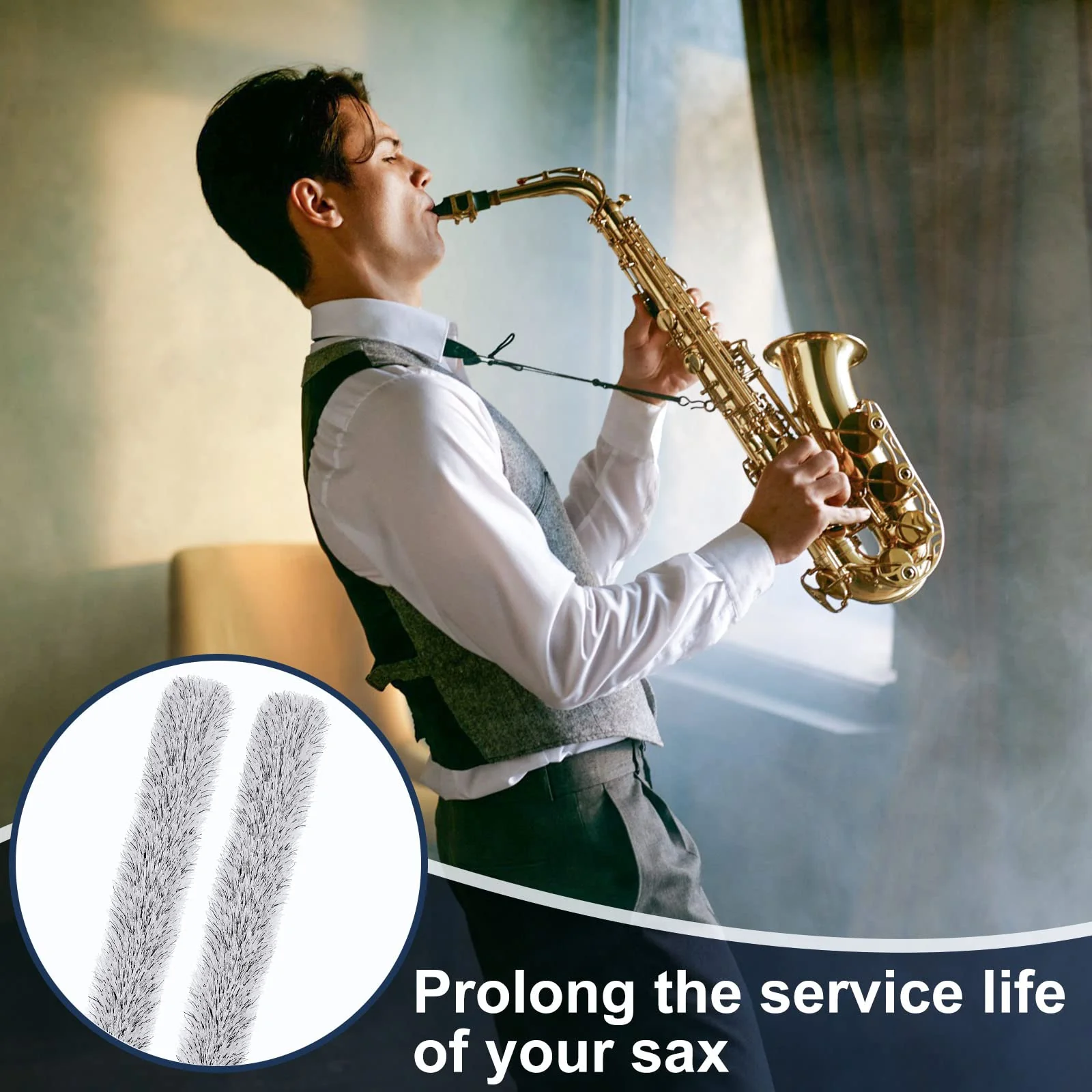 2 Pcs Alto Sax Pad Saver Brush Cleaner Saxophone Cleaning Brush Flute Maintain Care Tool Saxophone Accessories Instrument Gifts, 20.3 Inches Long - Image 6