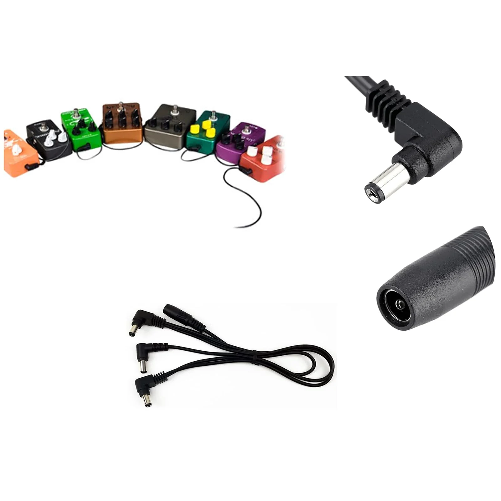 2 Pcs Black 1/3 Daisy Chain Power Cord DC Elbow Three Ways Daisy Chain Power Line DC for Guitar Pedal Power Adapter - Image 3