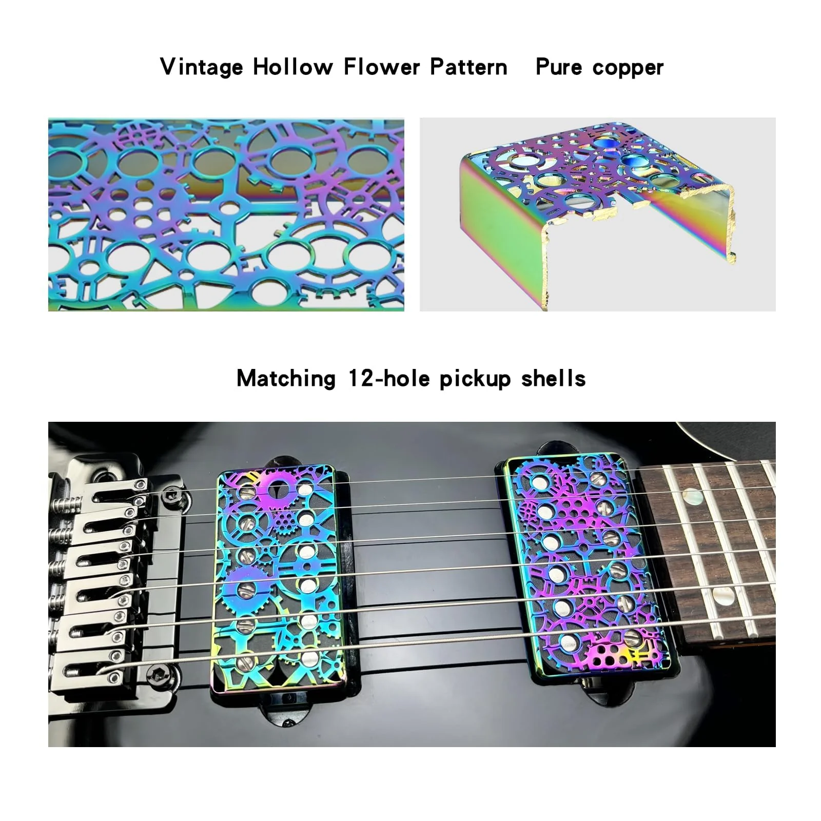 2 PCS Brass Humbucker Guitar Pickup Covers 50mm/52mm Pole Spacing engraved Guitar Pickup Covers Pickup Covers electric guitar pickup covers for Les Paul Electric Guitar (Colorful) Style A heptachrome - Image 2