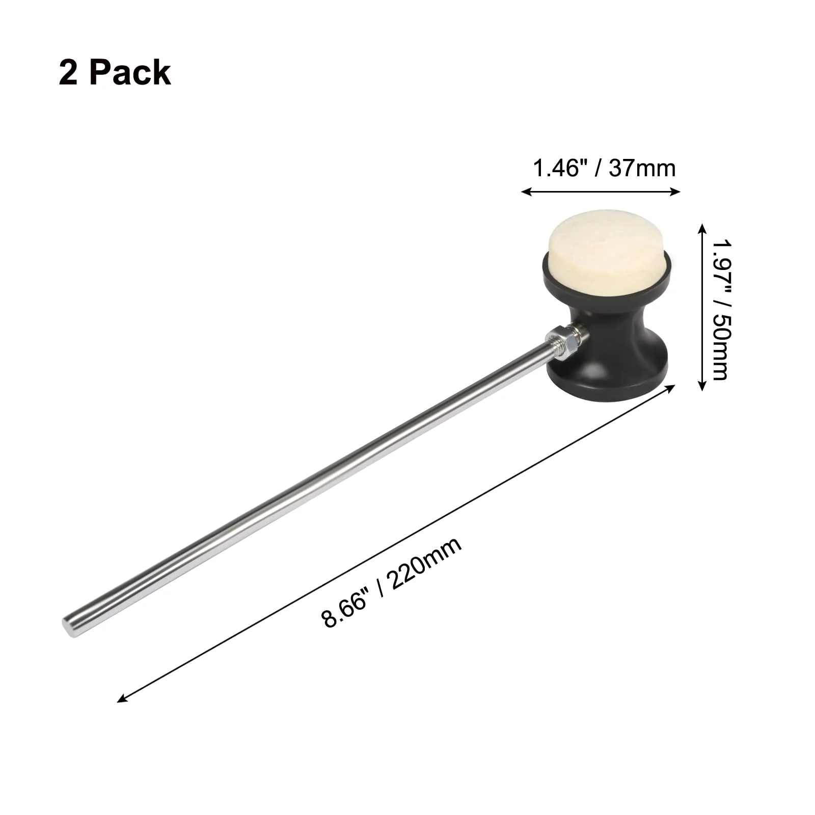 2 Pcs Dual Sided Bass Drum Pedal Mallet, Wool Felt Drum Pedal Beater, Anti-Slip Bass Percussion Sticks, Instrument Band Accessory Part Dual Sided Beater - Image 4