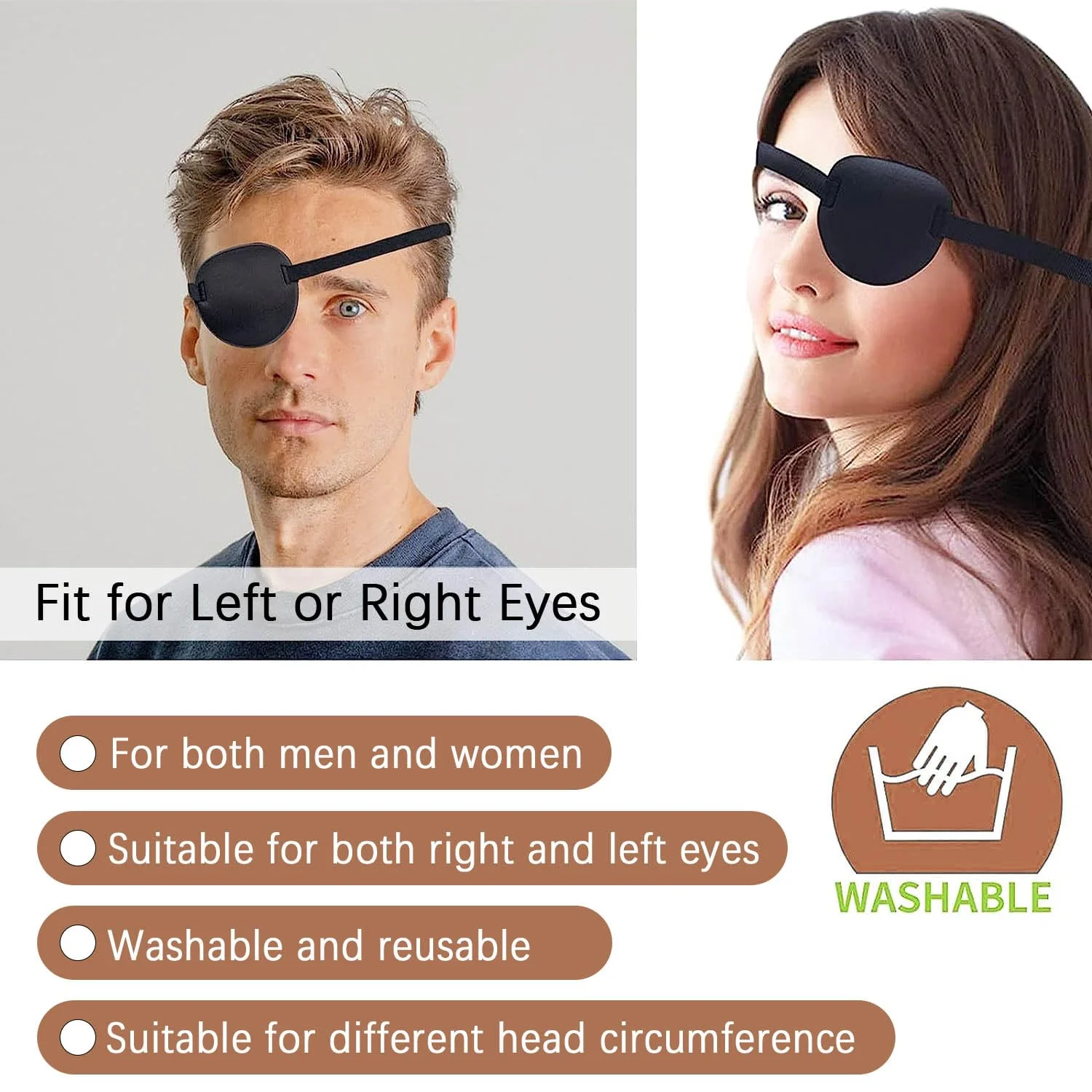2 Pcs Eye Patch for Adults Kids,3D Adjustable Eye Patches for Amblyopia Lazy Pirate Costume(Black) - Image 2