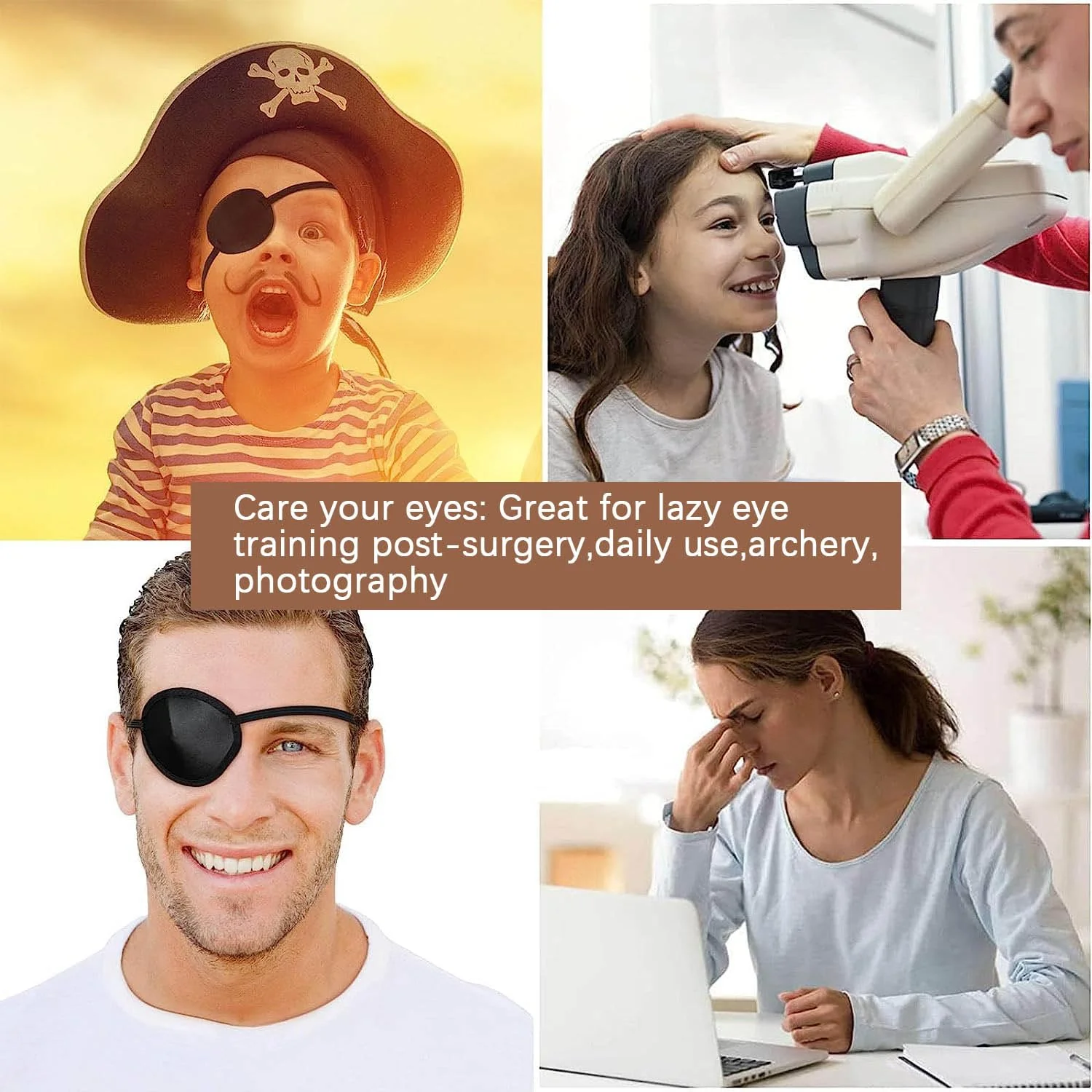 2 Pcs Eye Patch for Adults Kids,3D Adjustable Eye Patches for Amblyopia Lazy Pirate Costume(Black) - Image 6