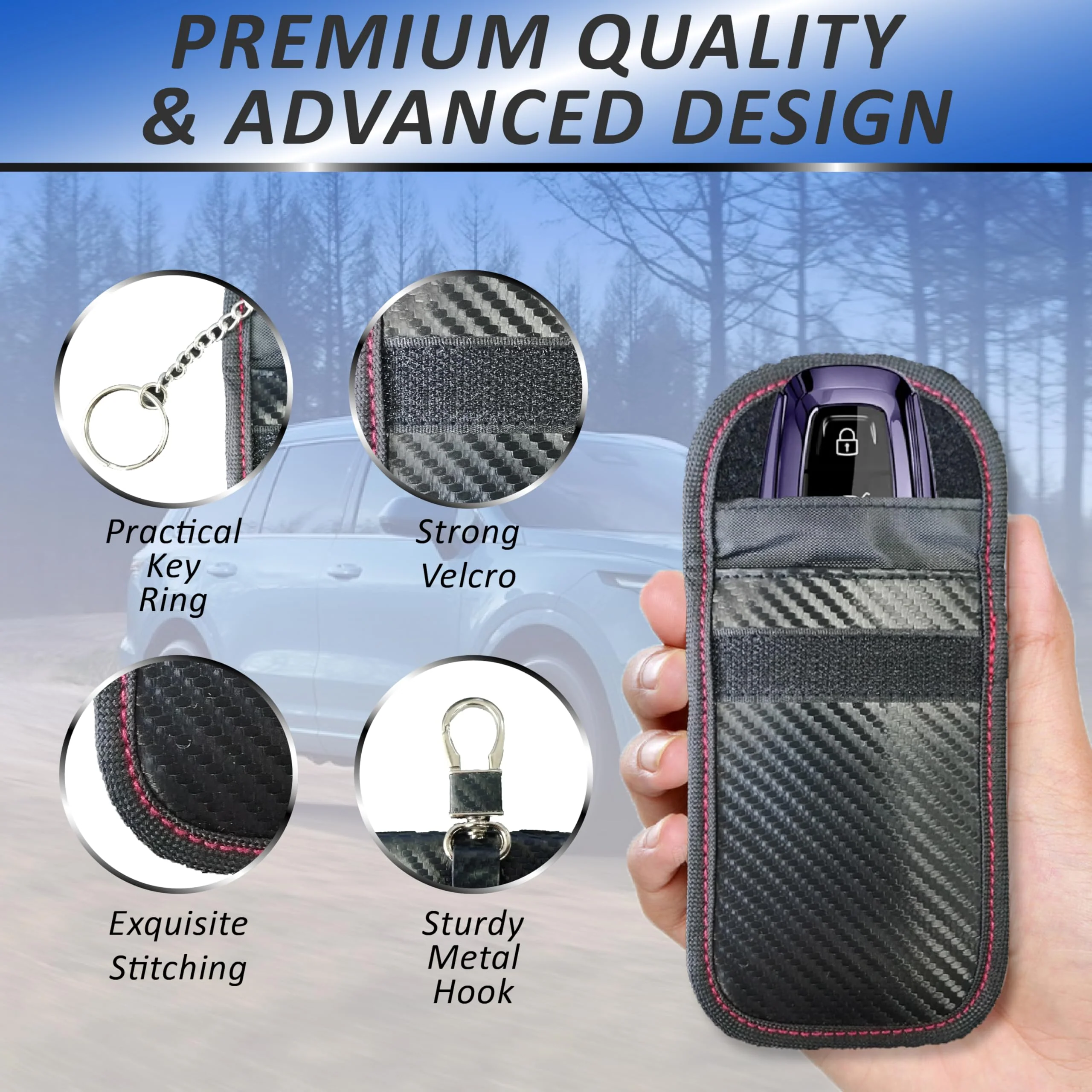 2 Pcs Faraday Bag for Car Keys, RFID Signal Blocking Pouch, Anti-Theft Key Fob Protector, Cell Phone Signal Blocker Case, Car Key Fob Cage Small-2 Carbon-Red - Image 4