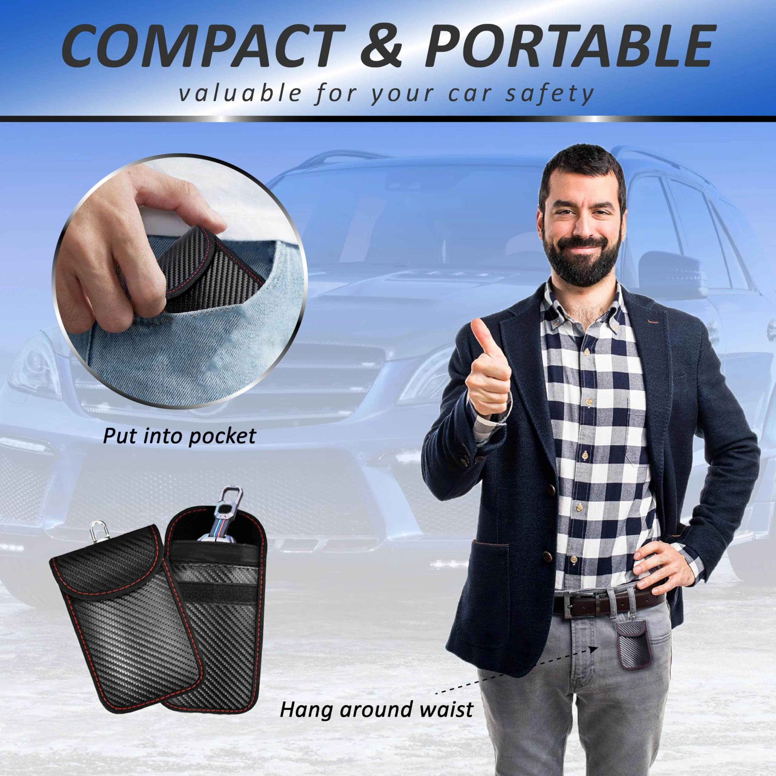 2 Pcs Faraday Bag for Car Keys, RFID Signal Blocking Pouch, Anti-Theft Key Fob Protector, Cell Phone Signal Blocker Case, Car Key Fob Cage Small-2 Carbon-Red - Image 6