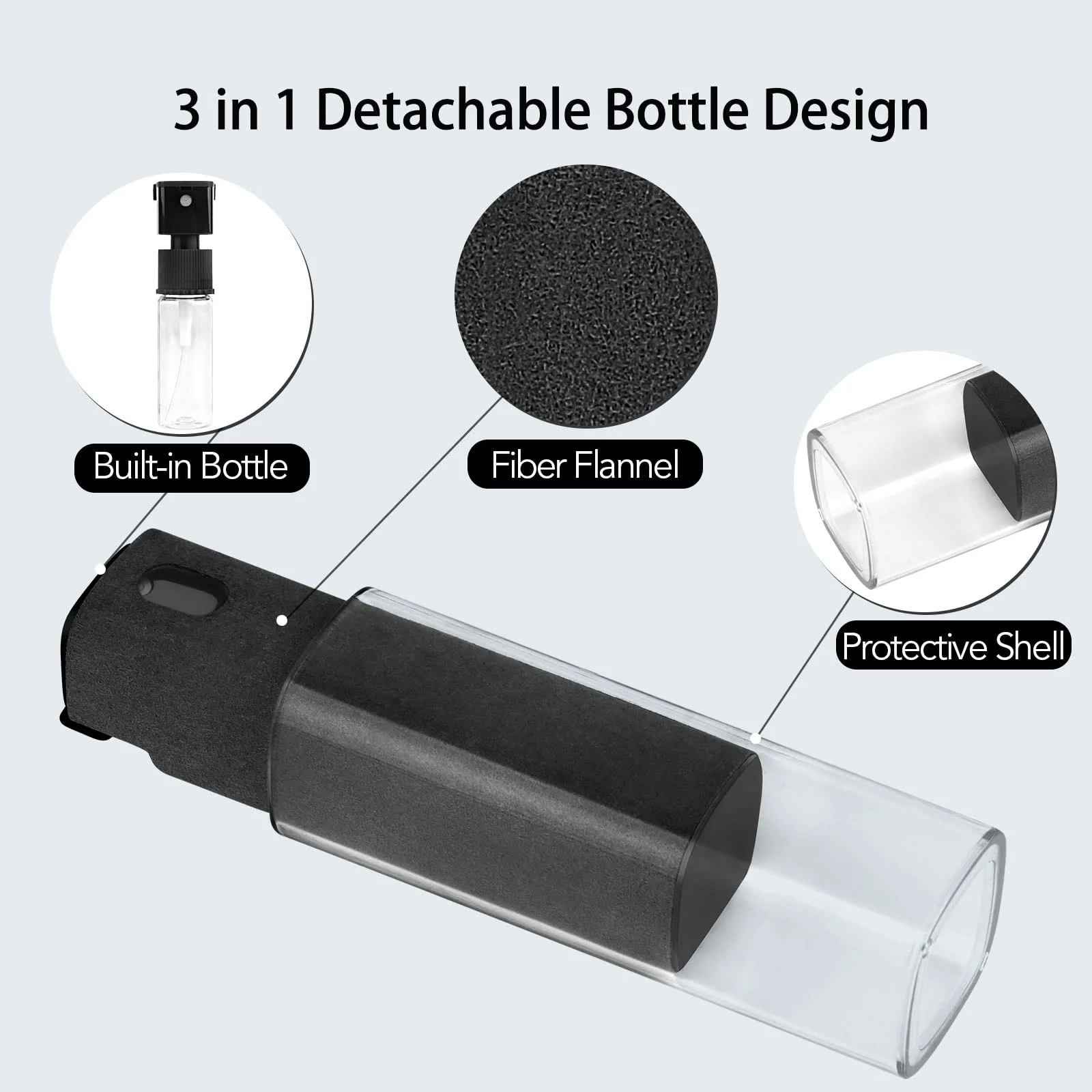 2 Pcs Fingerprint Proof Screen Cleaner, 3 in 1Touchscreen Mist Cleaner Spray Wipe Cleaner Screen Cleaner Soft Fiber Flannel,Safe for All Phones Glasses Tablet Laptop TV Watch Screens (Black) black - Image 2