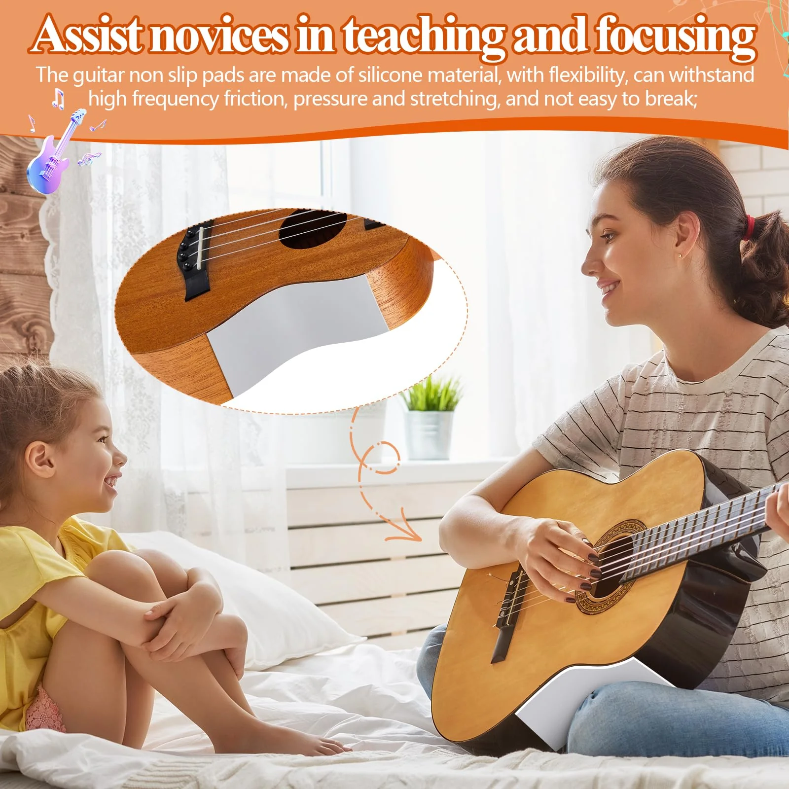 2 Pcs Guitar Non Slip Pad Keep Guitar from Sliding Guitar Accessories Self Adhesive Silicone Pads Guitar Aid for Beginners Keep Your Instrument in Place, Light Gray - Image 2