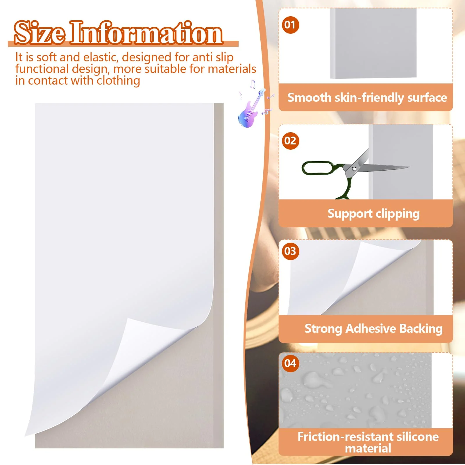 2 Pcs Guitar Non Slip Pad Keep Guitar from Sliding Guitar Accessories Self Adhesive Silicone Pads Guitar Aid for Beginners Keep Your Instrument in Place, Light Gray - Image 4
